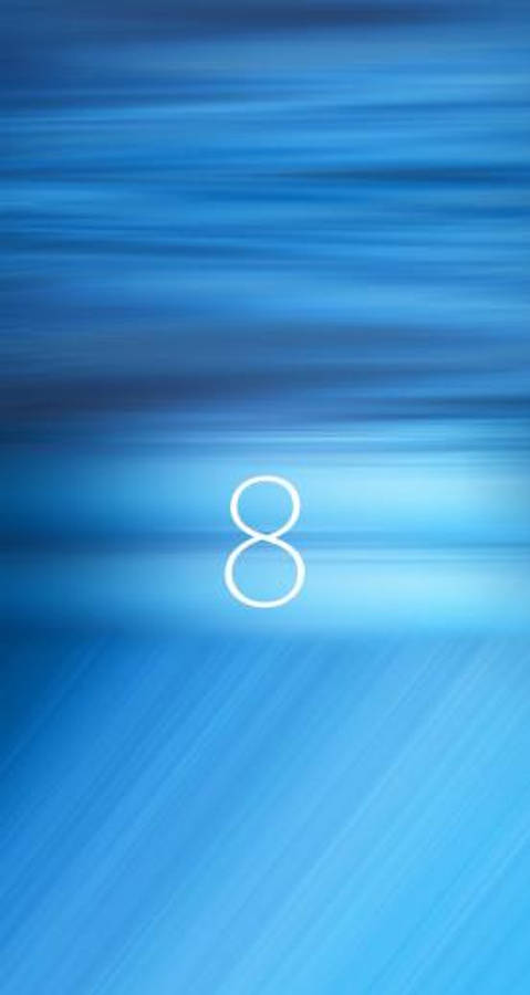 iOS 8 桌布 壁紙 — 極簡藍色漸變桌布，中央有一個發光的白色數字八，背景是動態模糊條紋。