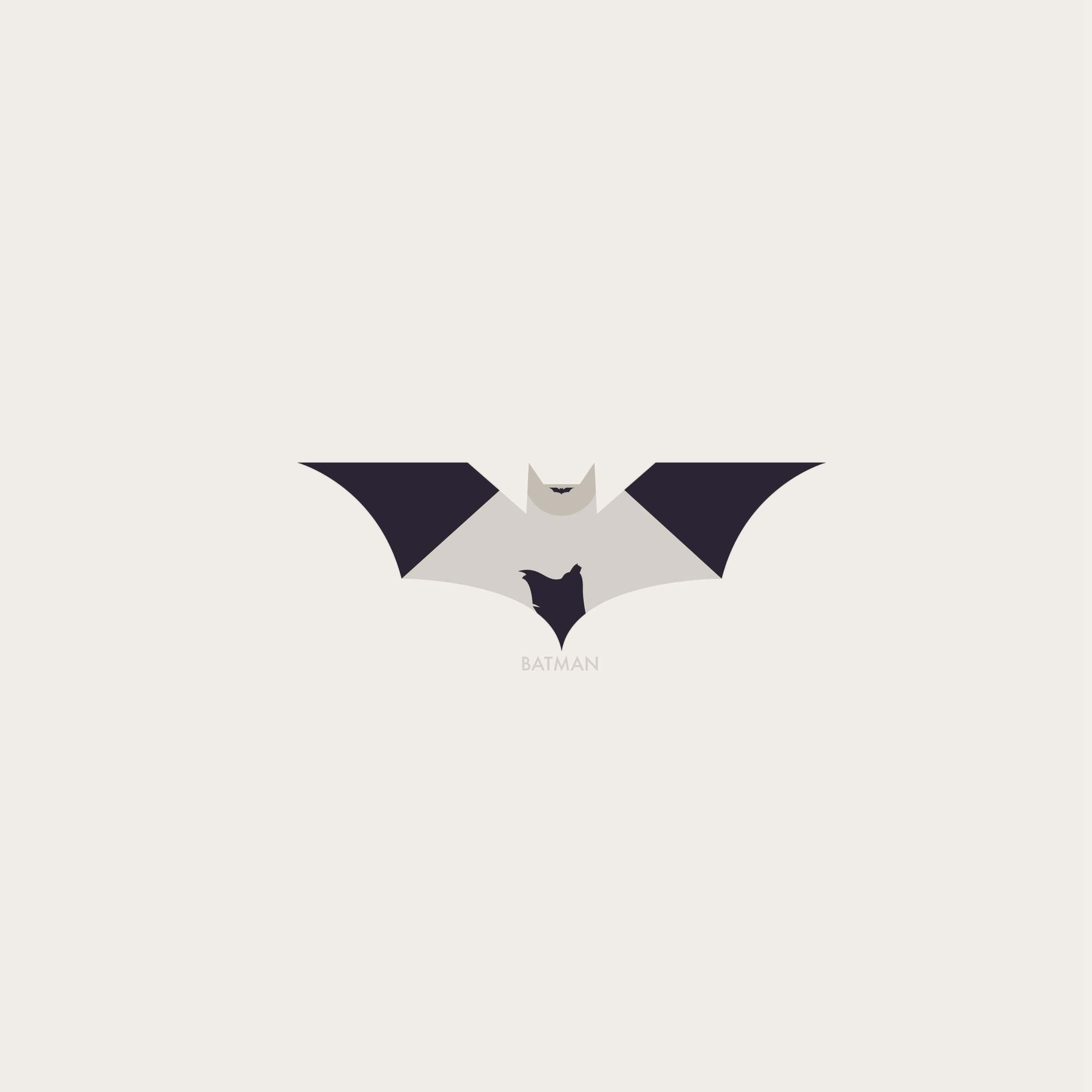 Batman Aesthetic 桌布 壁紙 — 極簡蝙蝠標誌，深色翅膀和淺灰色身體，居中於淺色背景上。