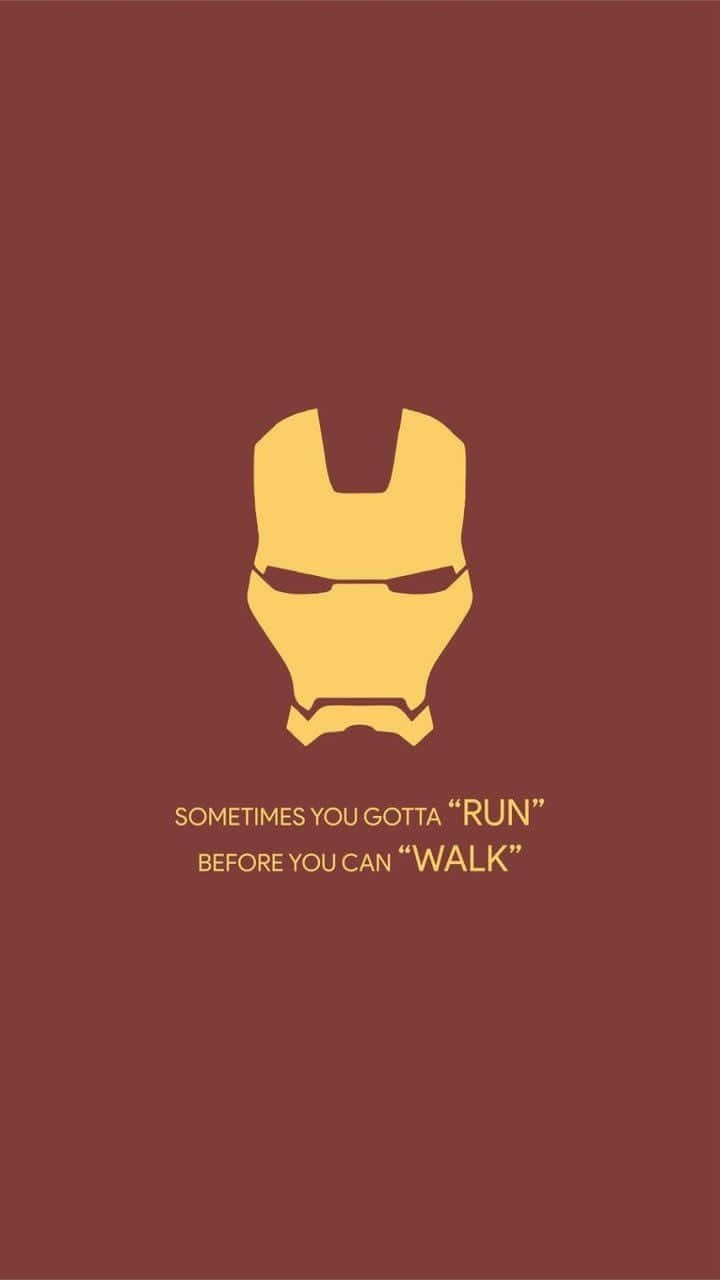 Iron Man Quotes 桌布 壁紙 — 極簡金色鋼鐵人頭盔居中於栗色背景，下方附有勵志語錄。