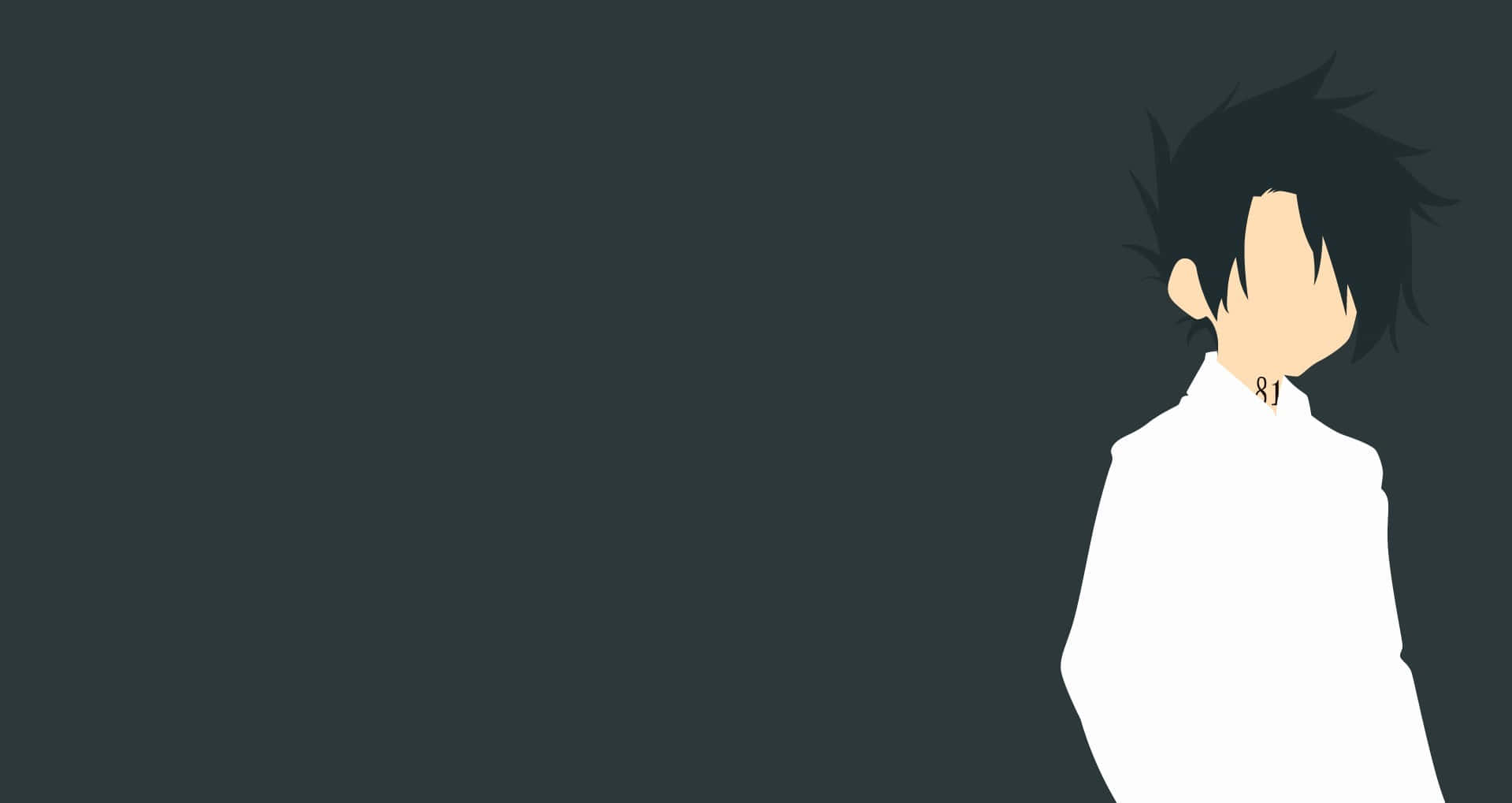 The Promised Neverland Ray 桌布 壁紙 — 極簡風格動漫角色剪影，身穿白色襯衫，背景為深灰色。