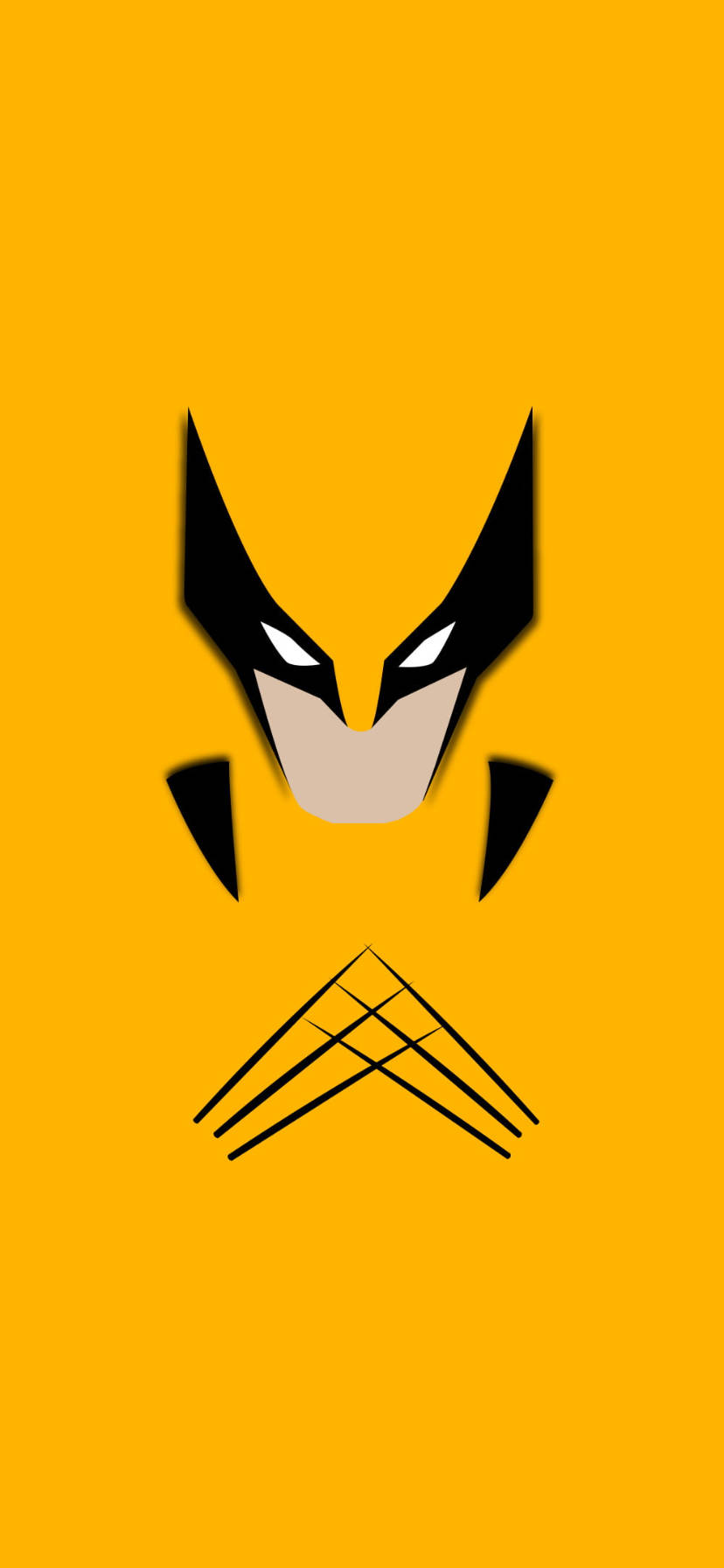 marvel iPhone xr 桌布 壁紙 — 極簡風格化的金鋼狼臉部，帶有爪子，在純橙色背景上。