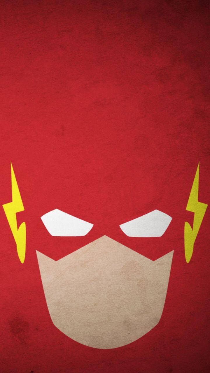the flash iPhone 桌布 壁紙 — 極簡風格化閃電俠面具，帶有黃色閃電，位於紋理紅色背景上。