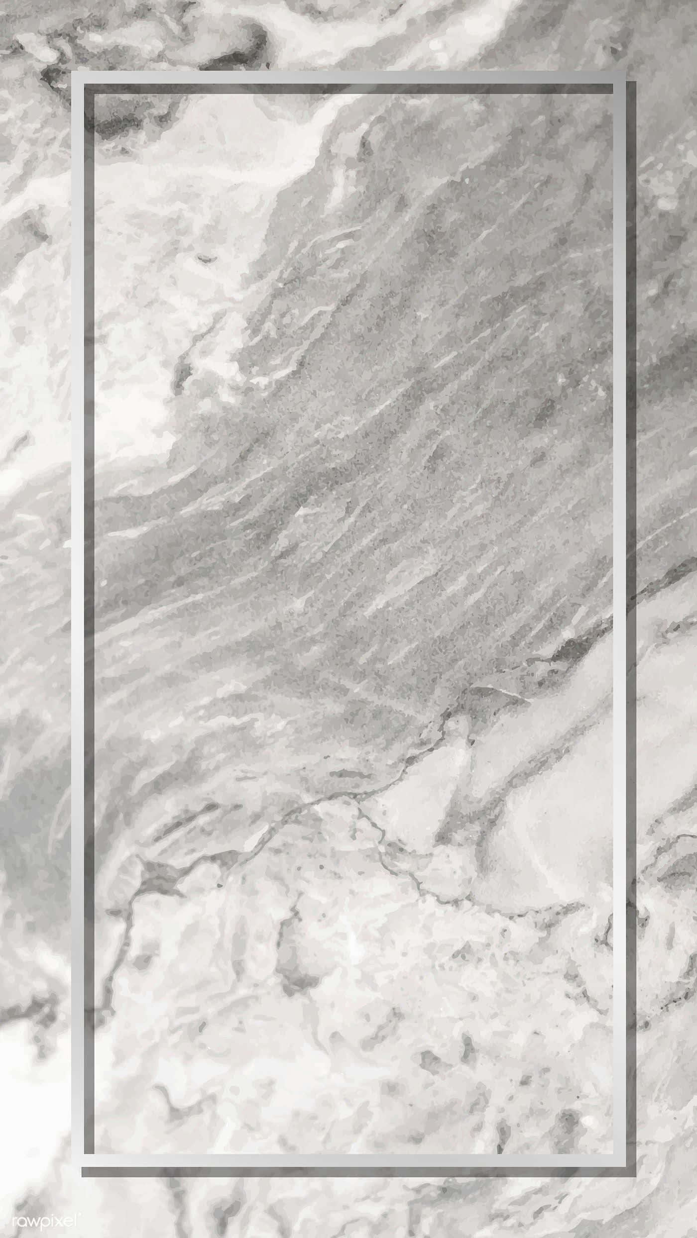 Aesthetic Gray Marble 桌布 壁紙 — 極簡風格大理石紋理，帶有灰色和白色紋路，並以細銀色邊框圍繞。