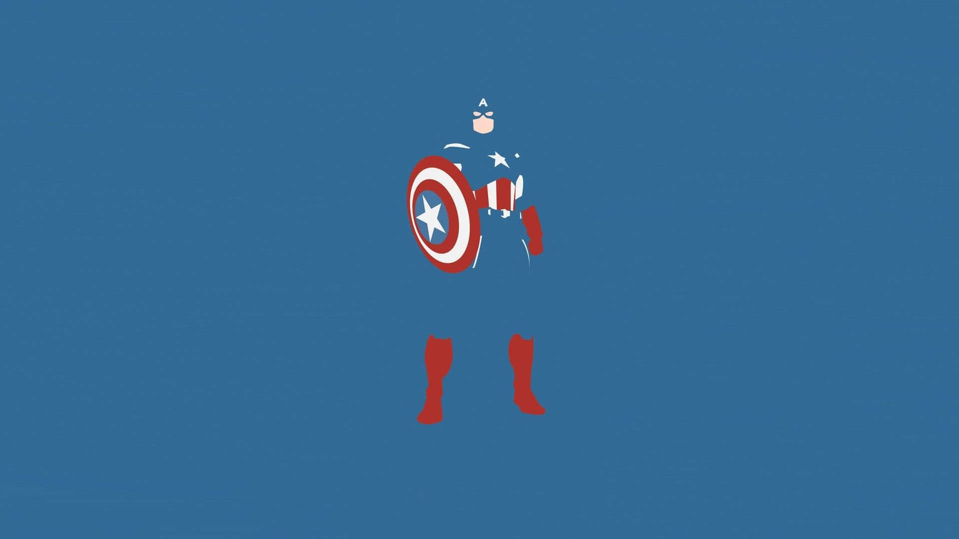 Captain America Logo 桌布 壁紙 — 極簡風格插圖，美國隊長手持盾牌站在純藍色背景前。