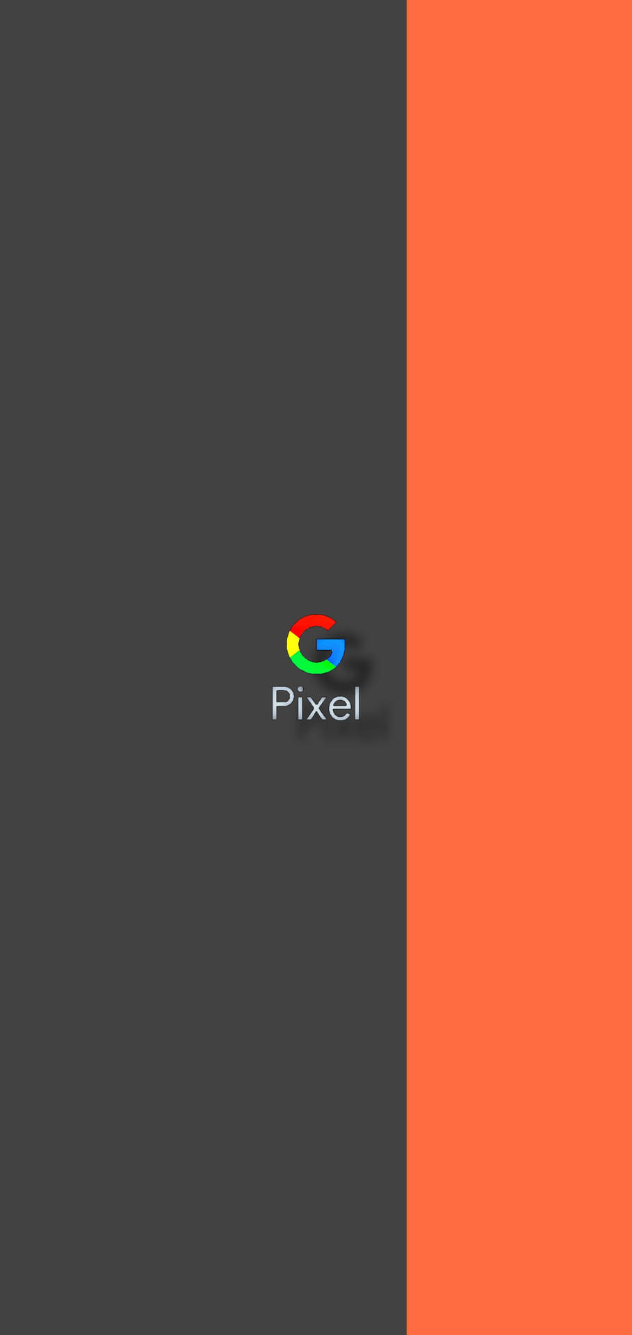 Google Pixel 標誌在分割的灰色和橙色背景上。 — Google pixel 壁紙