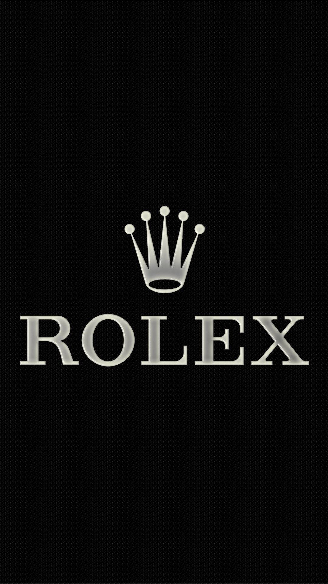 Rolex 桌布 壁紙 — 極簡風格的勞力士標誌，帶有皇冠和銀色文字，位於紋理黑色背景上。