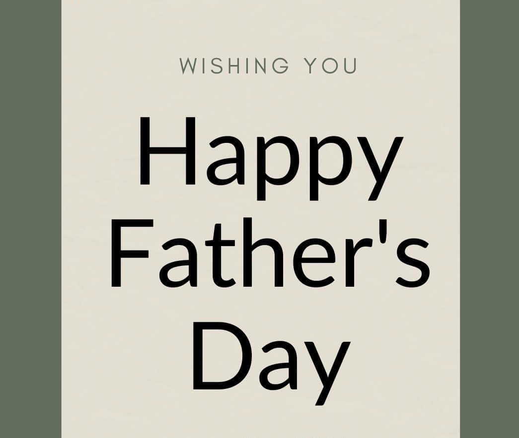 Fathers Day 桌布 壁紙 — 極簡風格的父親節賀卡，在奶油色背景上以粗體黑色文字搭配橄欖綠色邊框。