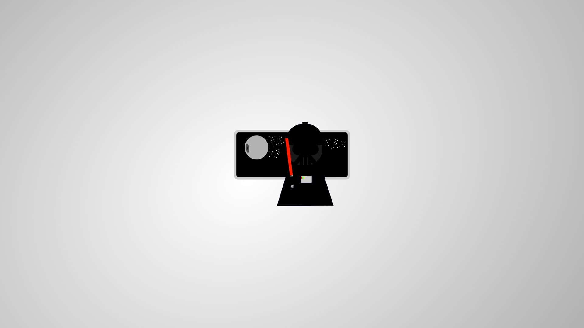 Minimalist Technology 桌布 壁紙 — 極簡風格的黑色達斯維達剪影，手持紅色光劍，背景為柔和漸變灰色。