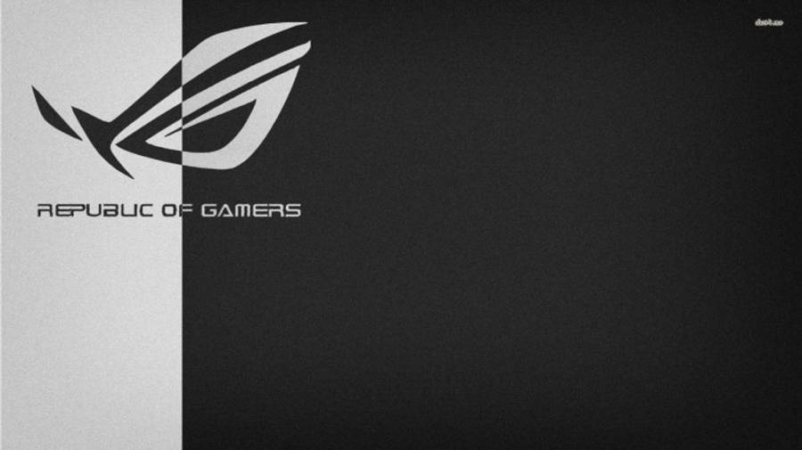 黑白 桌布 壁紙 — 極簡黑白桌布，Republic of Gamers 標誌被帶紋理的垂直分割線分開。