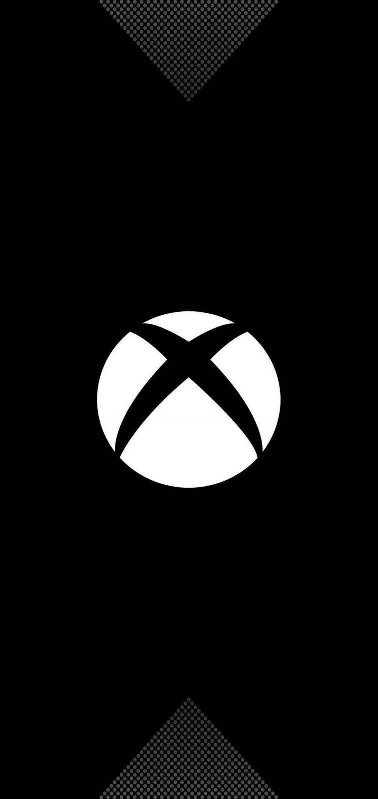 drop 桌布 壁紙 — 極簡黑白桌布，Xbox 標誌居中，上下各有一個倒置的三角形半色調圖案。