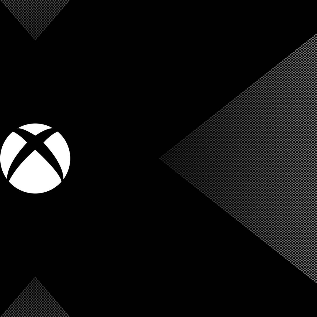 Xbox 桌布 壁紙 — 極簡黑白桌布，Xbox標誌置於幾何半色調三角形背景上。