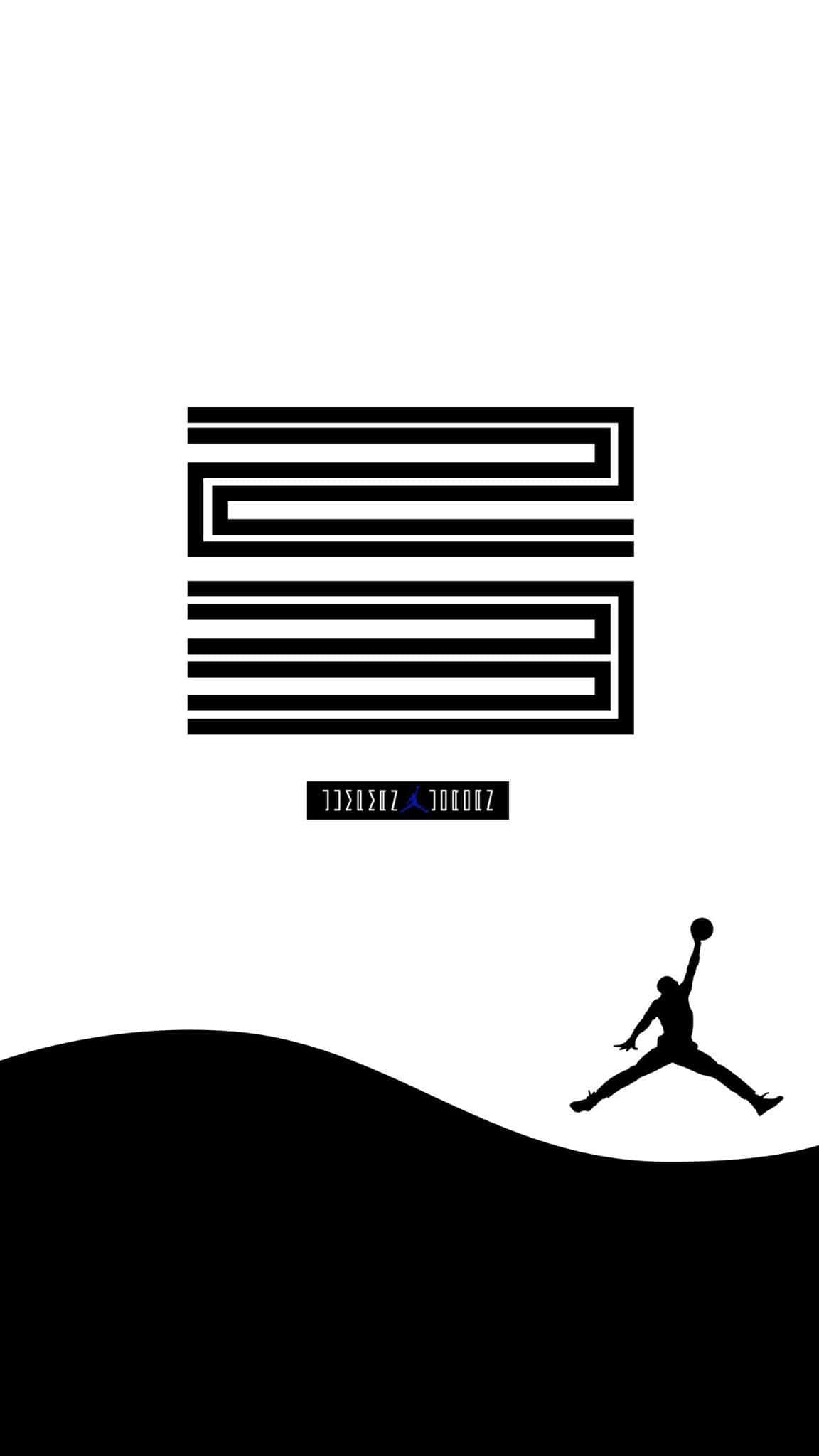 Jordan Logo Phone 桌布 壁紙 — 極簡黑白桌布，以風格化的Jumpman剪影搭配彎曲的黑色波浪，上方有抽象幾何圖案。
