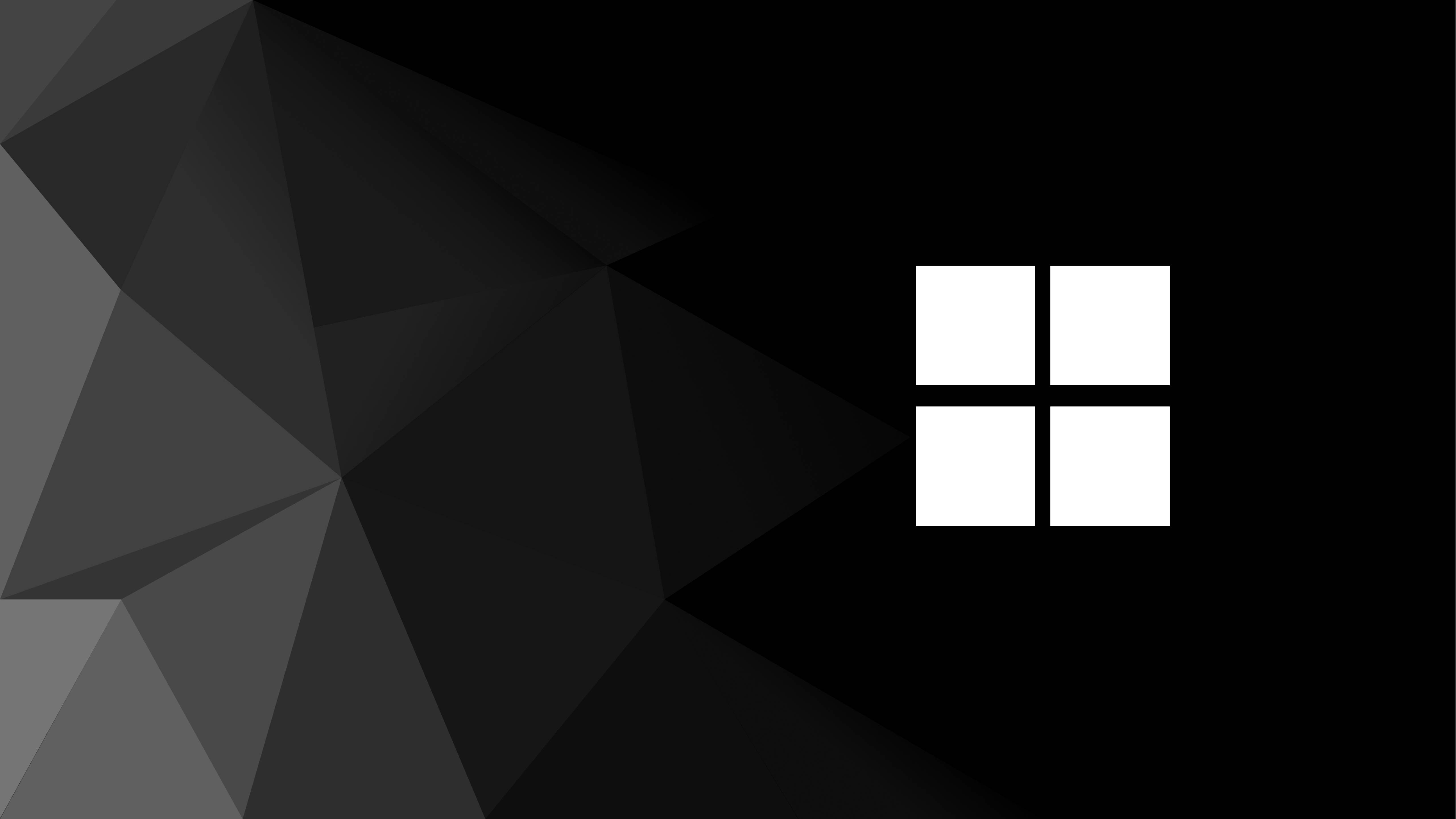 Windows 11 4K 桌布 壁紙 — 極簡黑白桌布，採用幾何多邊形背景，帶有白色Windows標誌。