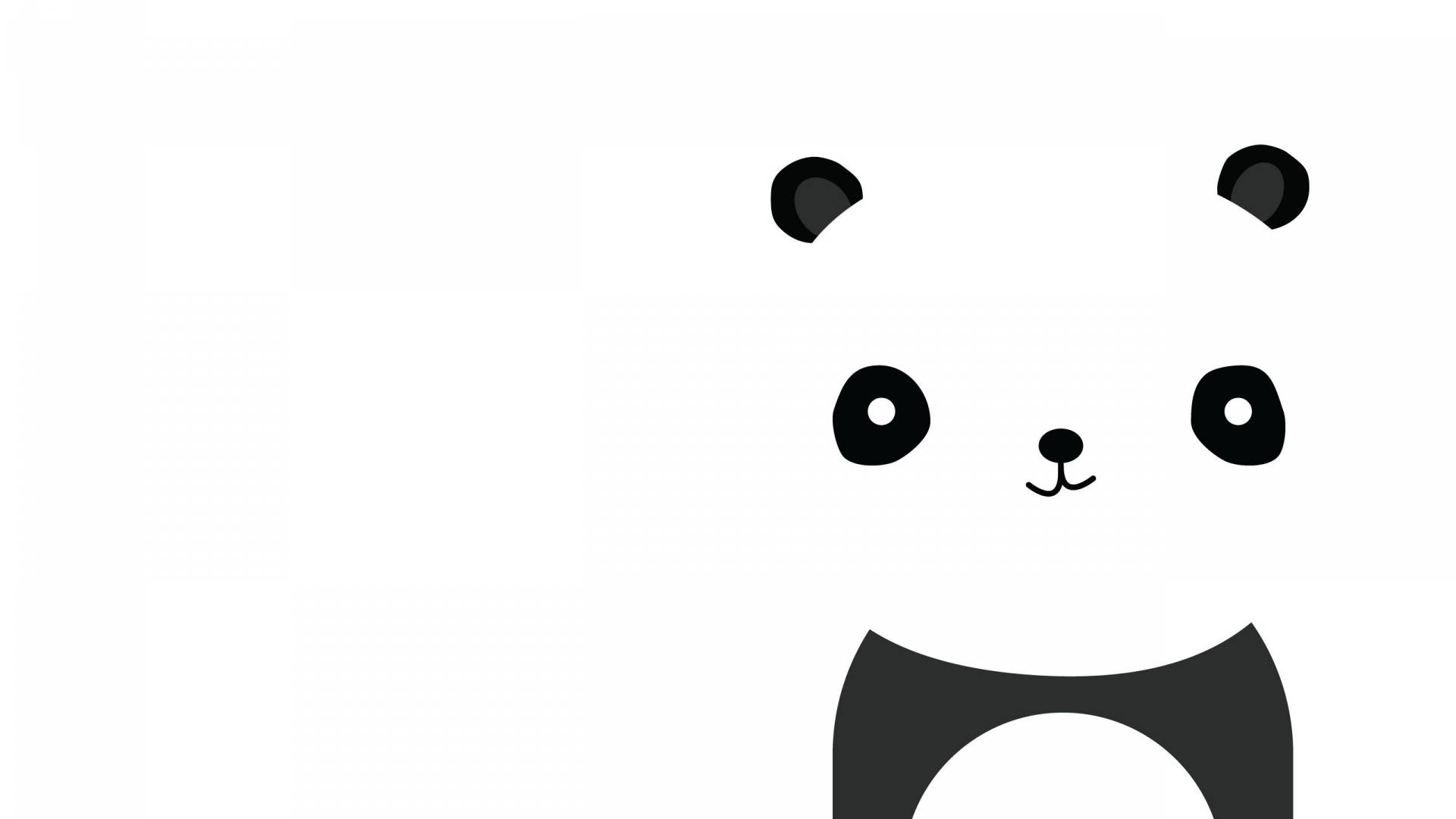 Smile 桌布 壁紙 — 極簡黑白熊貓臉插圖，具有簡單的圓形特徵，在純白色背景上。