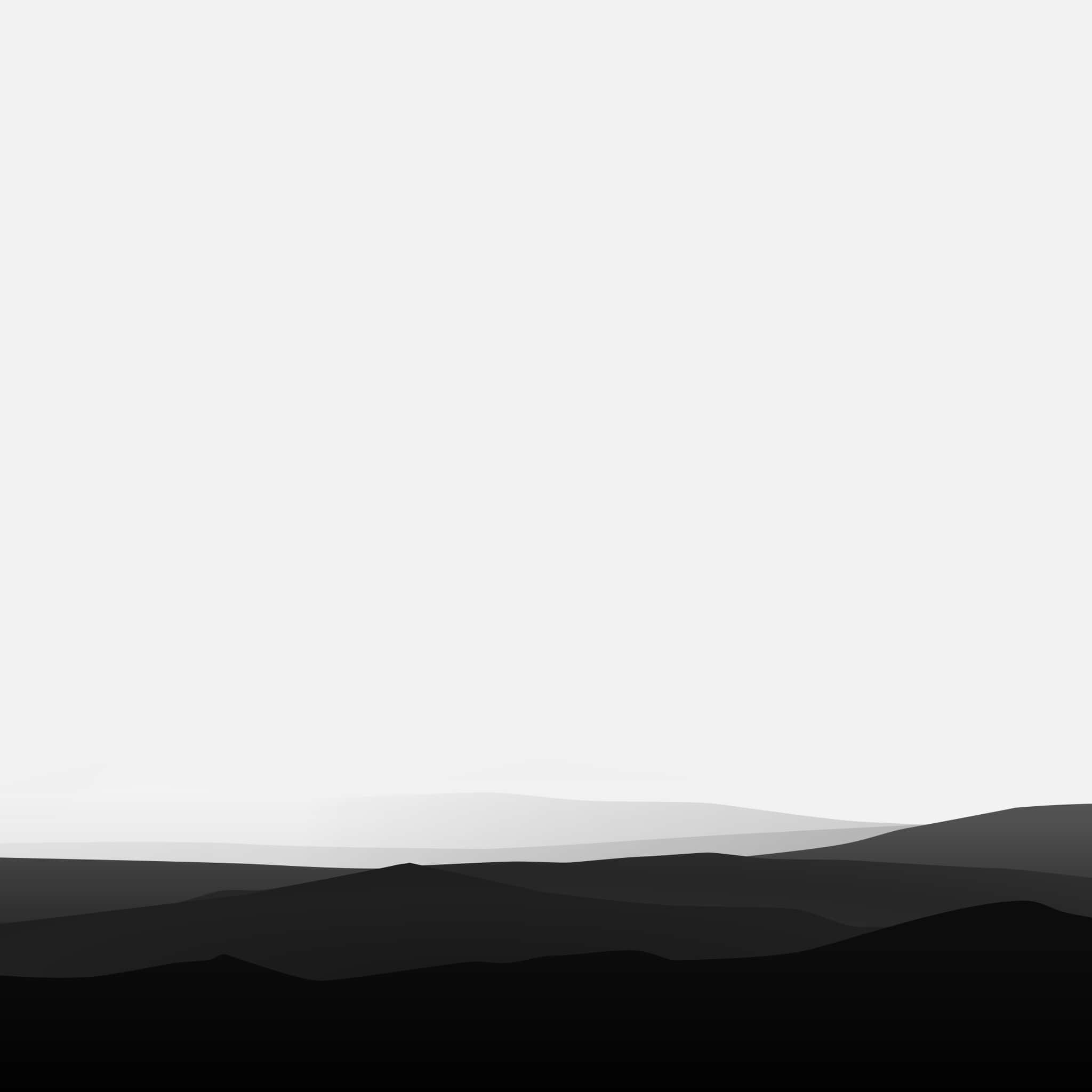 White iPad 桌布 壁紙 — 極簡黑白風景，層疊山巒從深黑漸變為柔灰，襯以淡色天空。