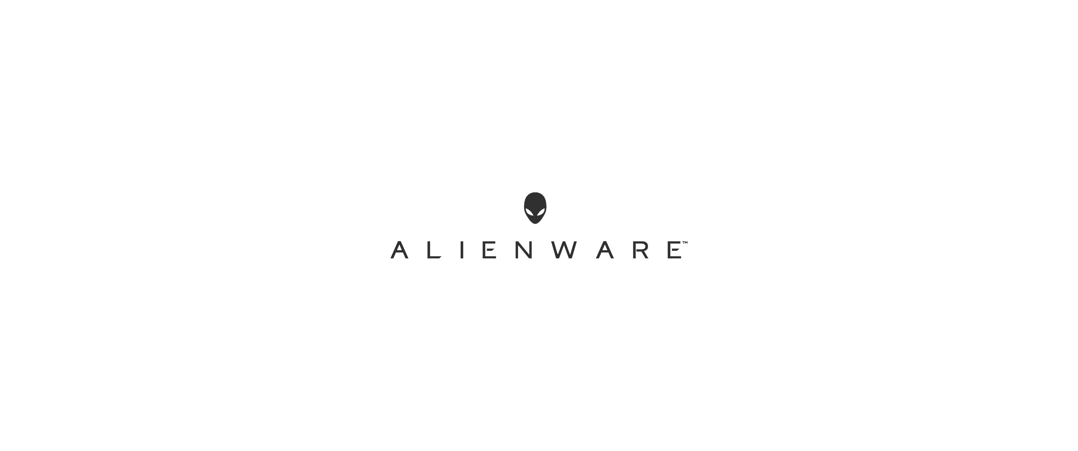 white alienware 桌布 壁紙 — 極簡黑色Alienware標誌居中於純白背景上。