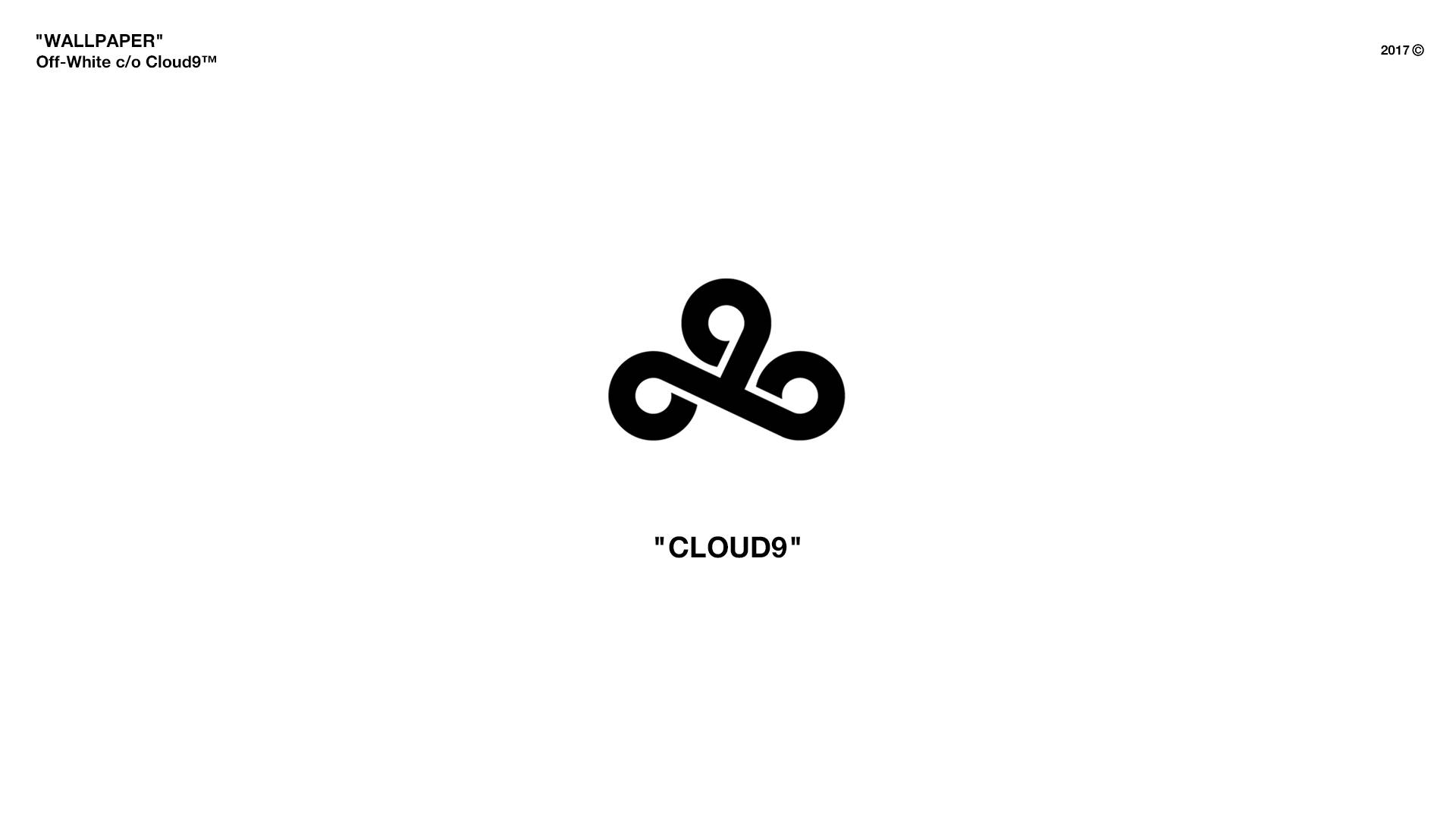 Off White 桌布 壁紙 — 極簡黑色Cloud9標誌居中於純白背景上，帶有文字標籤。