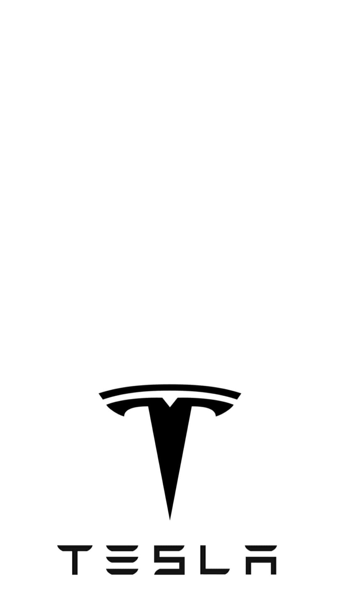 Tesla iPhone 桌布 壁紙 — 極簡黑色Tesla標誌居中於純白背景上，搭配簡潔現代字體。