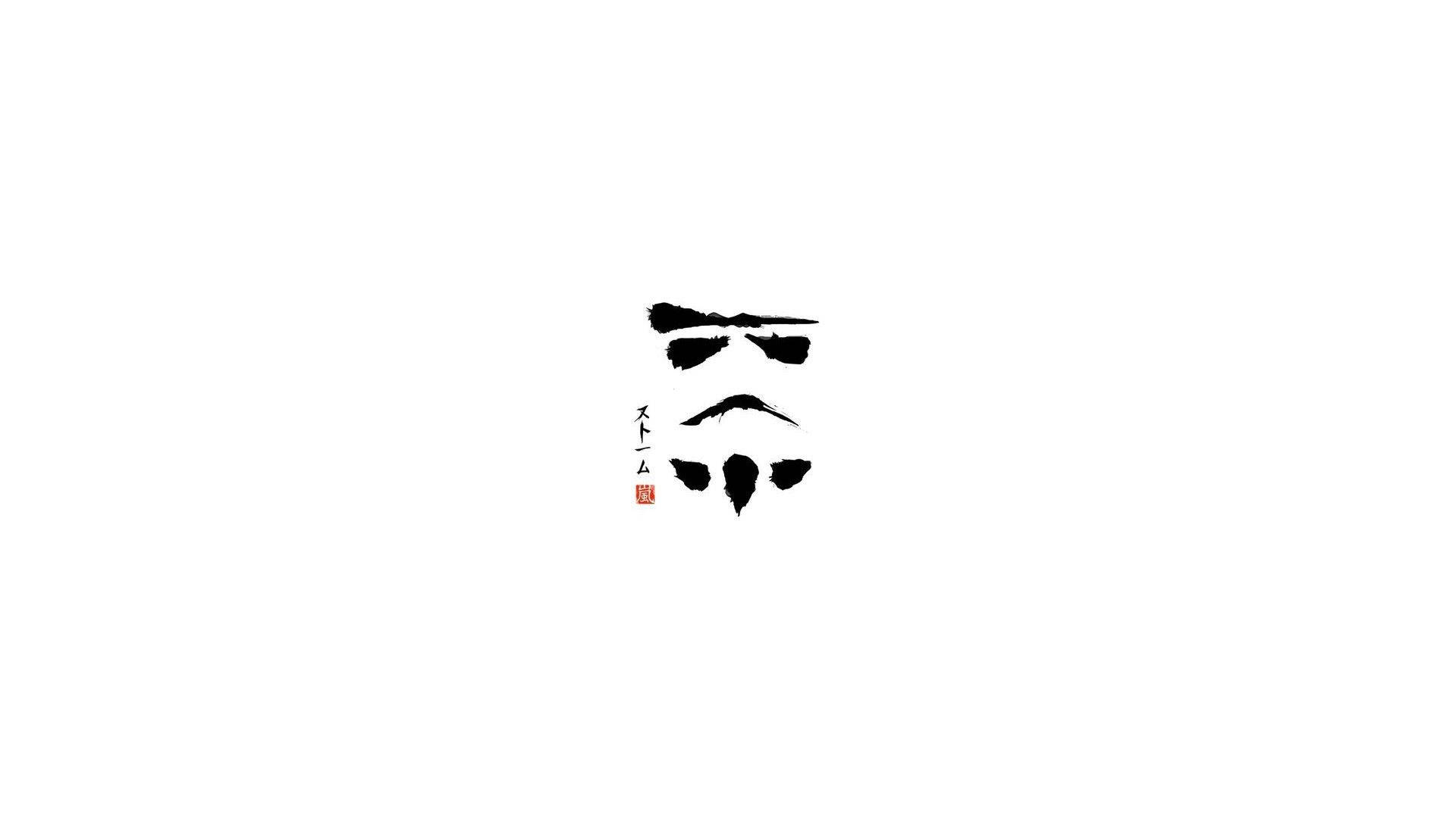 藝術 桌布 壁紙 — 極簡黑色墨水筆觸臉龐，搭配大膽眼睛與彎曲嘴巴，置於純白背景上。