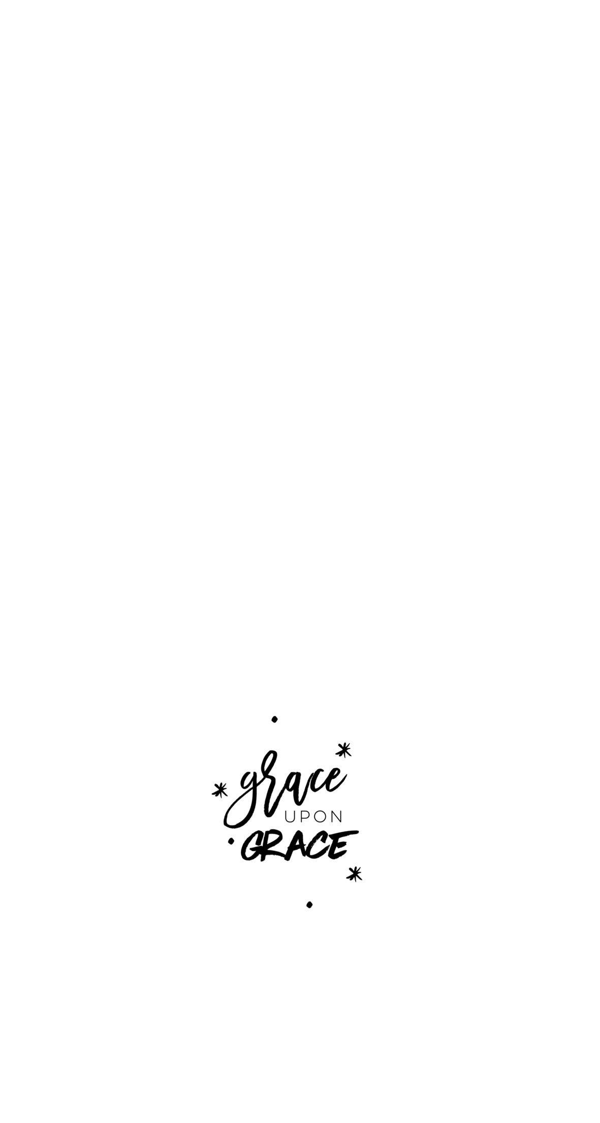 基督教 桌布 壁紙 — 極簡黑色手寫字體在純白背景上寫著 grace upon grace，周圍環繞著小星星。