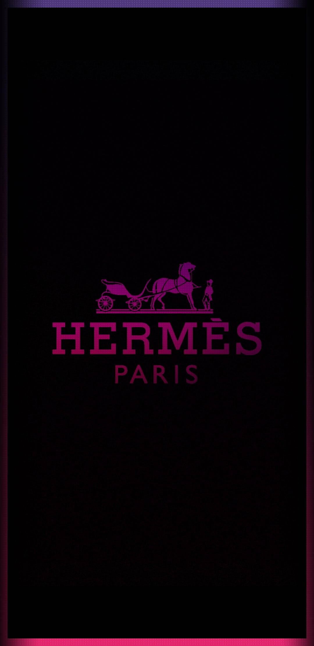 Hermes 桌布 壁紙 — 極簡黑色桌布，帶有鮮豔洋紅色的愛馬仕巴黎標誌和馬車剪影。