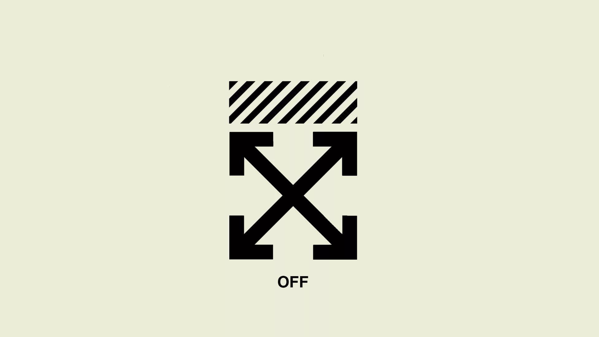 Off White Logo 桌布 壁紙 — 極簡黑色標誌，四個箭頭指向外，上方有對角線條，置於淺綠色背景中央。