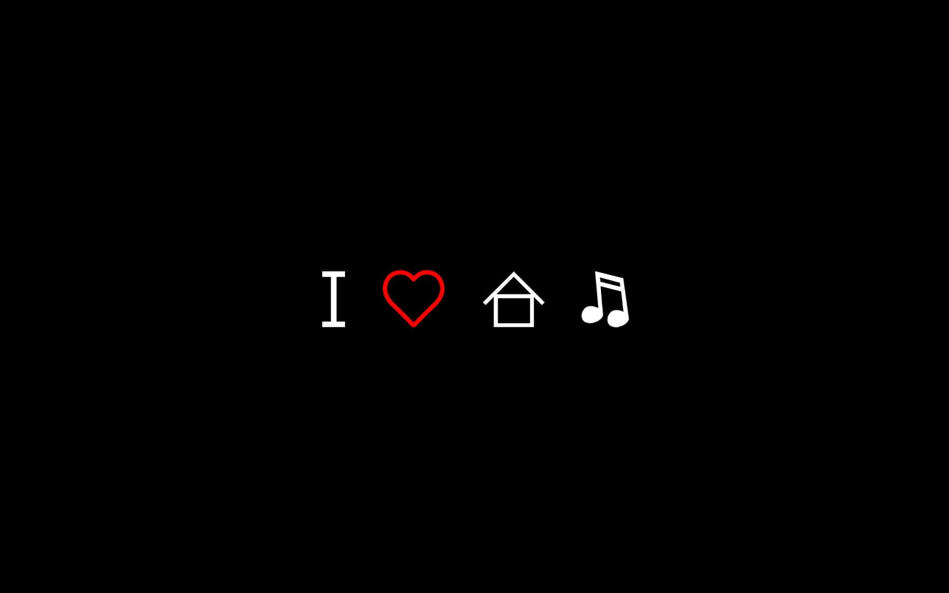 icon 桌布 壁紙 — 極簡黑色背景，中央有白色和紅色圖標拼出「I heart 合 music」。