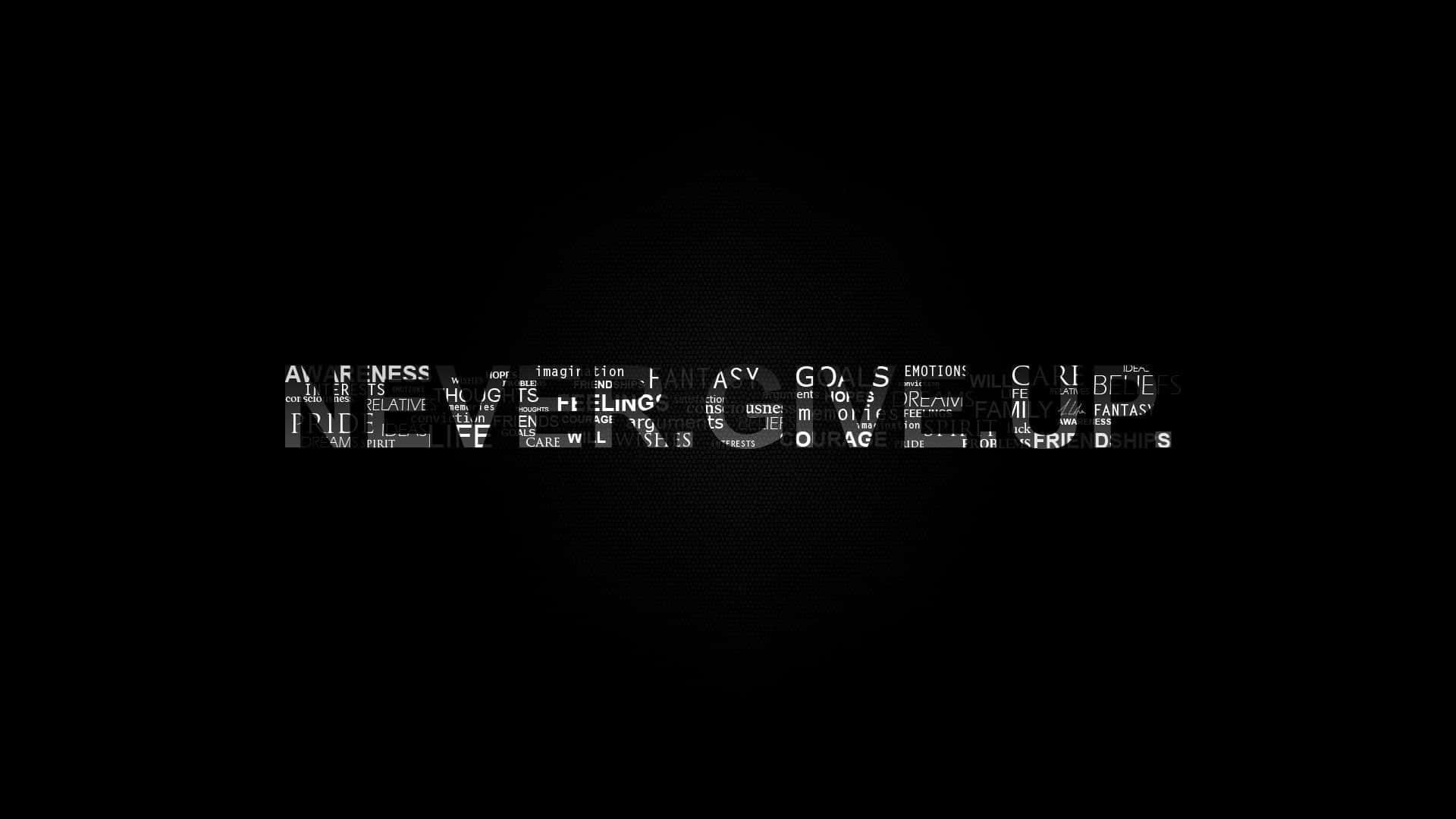 Motivational Quotes Black 桌布 壁紙 — 極簡黑色背景，中央水平排列白色文字，如覺察、療癒和勇氣。