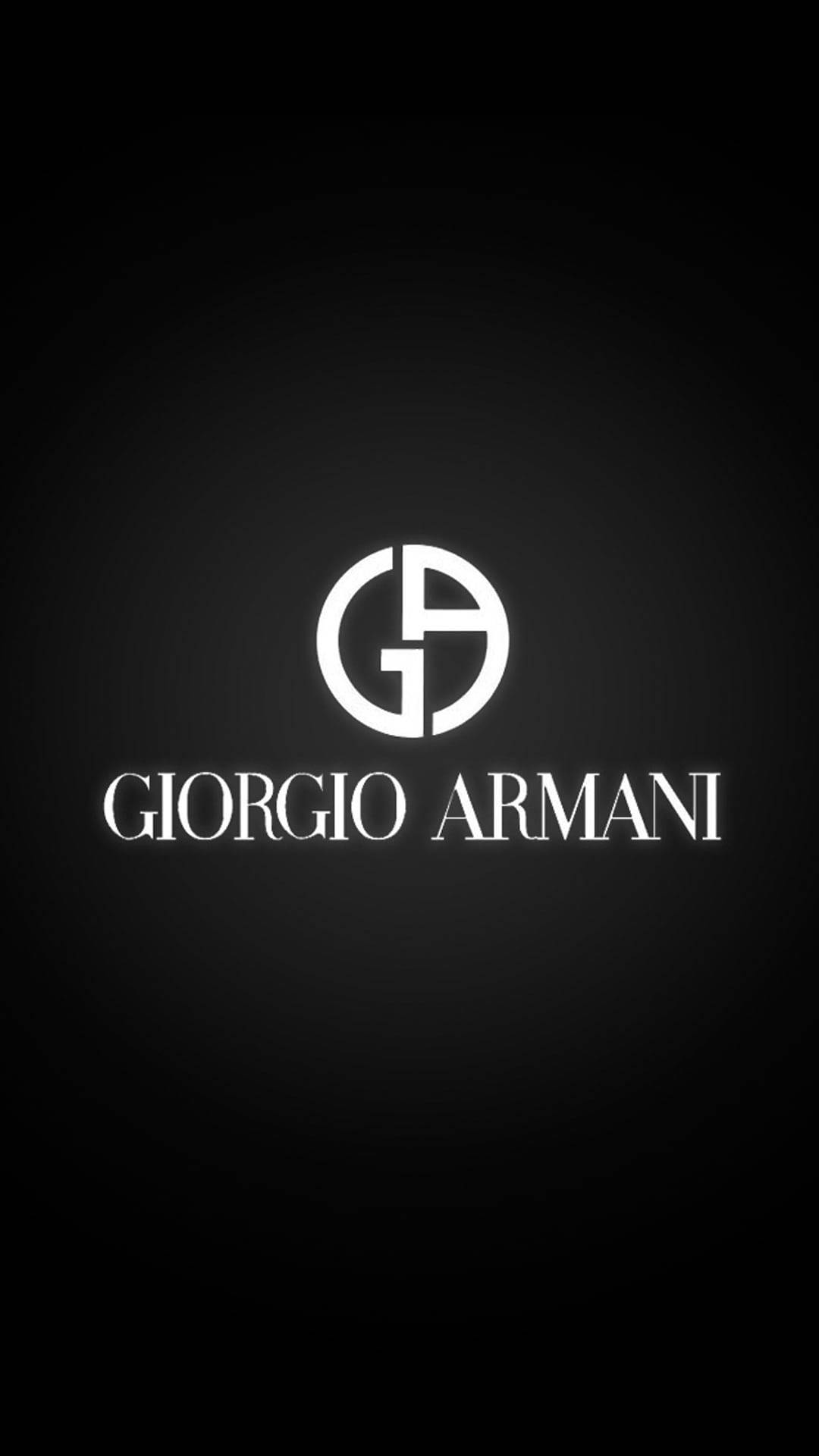 Giorgio Armani 桌布 壁紙 — 極簡黑色背景，中央突出顯示發光的白色 Giorgio Armani 標誌和文字。