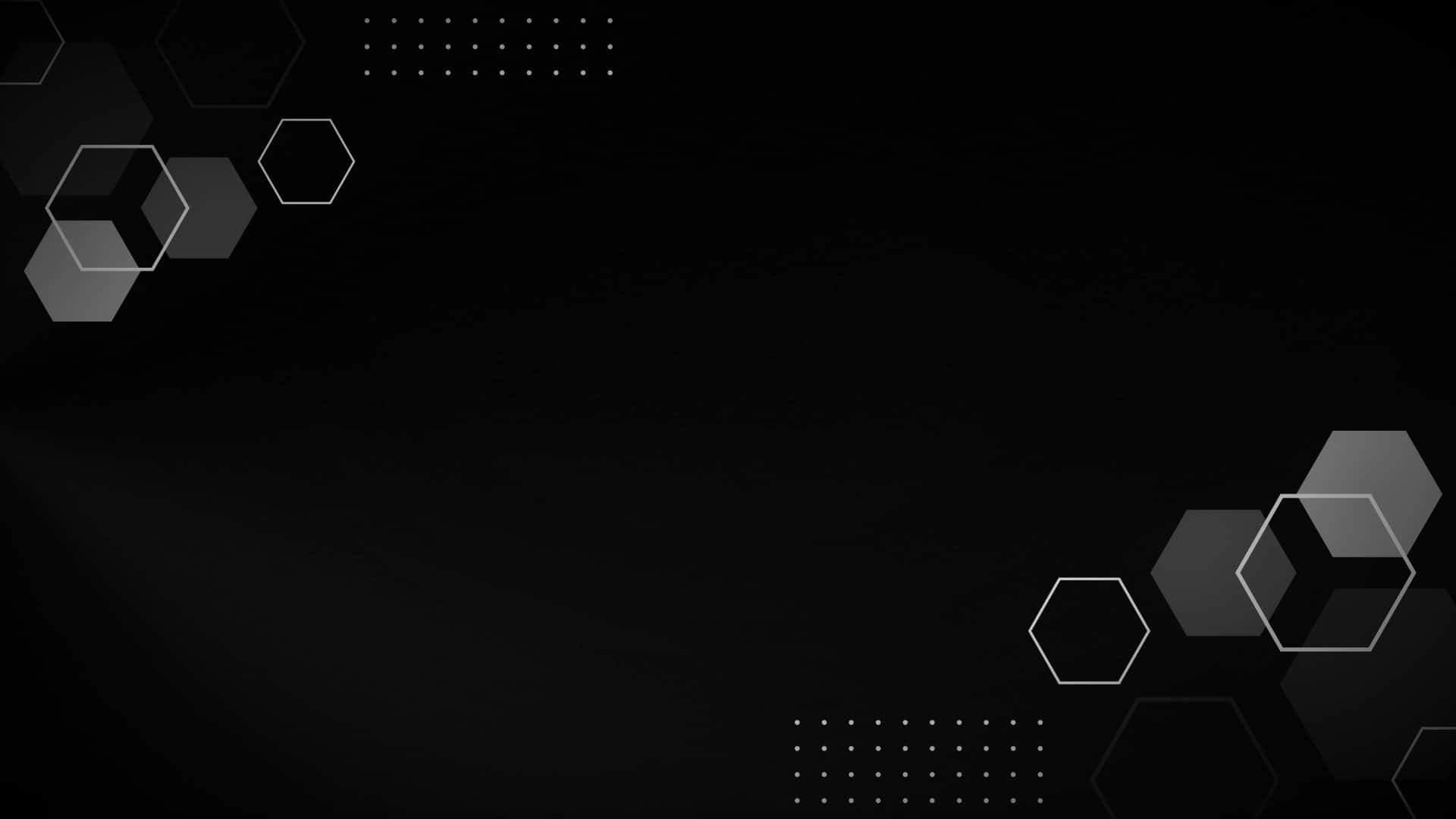 Dark Minimalist 桌布 壁紙 — 極簡黑色背景，帶有浮動灰色六邊形和點狀網格，營造出時尚的科技美感。