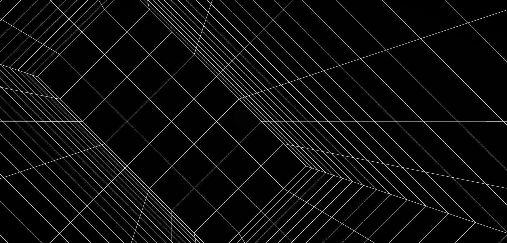 White Grid 桌布 壁紙 — 極簡黑色背景，帶有複雜的白色幾何線條，形成重複的菱形和角度圖案。