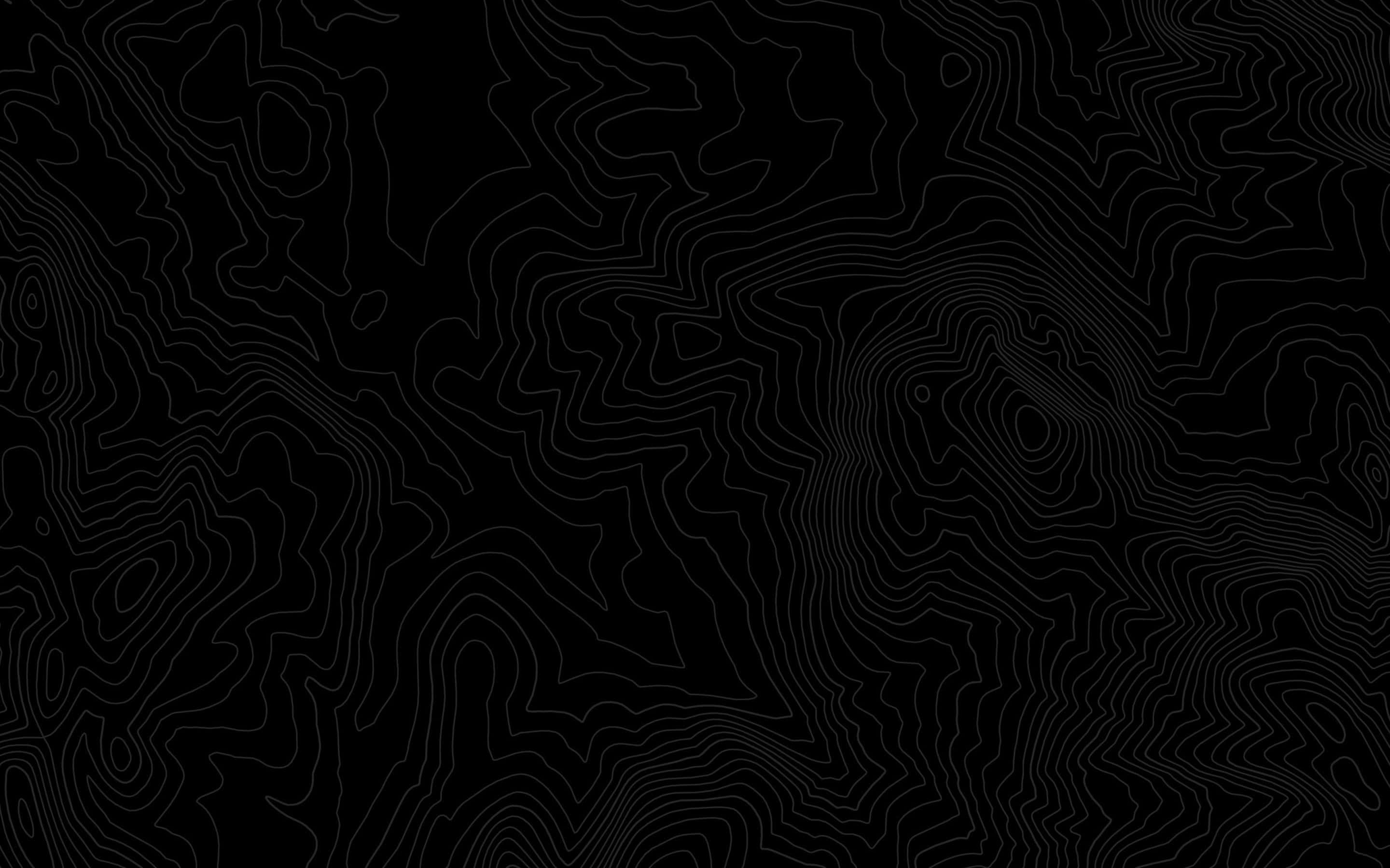 Black And White Abstract 桌布 壁紙 — 極簡黑色背景，帶有複雜的白色輪廓線，形成抽象地形圖案。