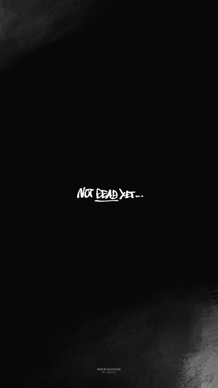 Box 桌布 壁紙 — 極簡黑色背景，白色塗鴉風格文字寫著 not dead yet... 置中，帶有細微紋理。