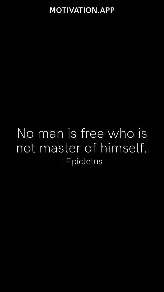 Stoicism 桌布 壁紙 — 極簡黑色背景，白色文字顯示愛比克泰德的哲學名言。