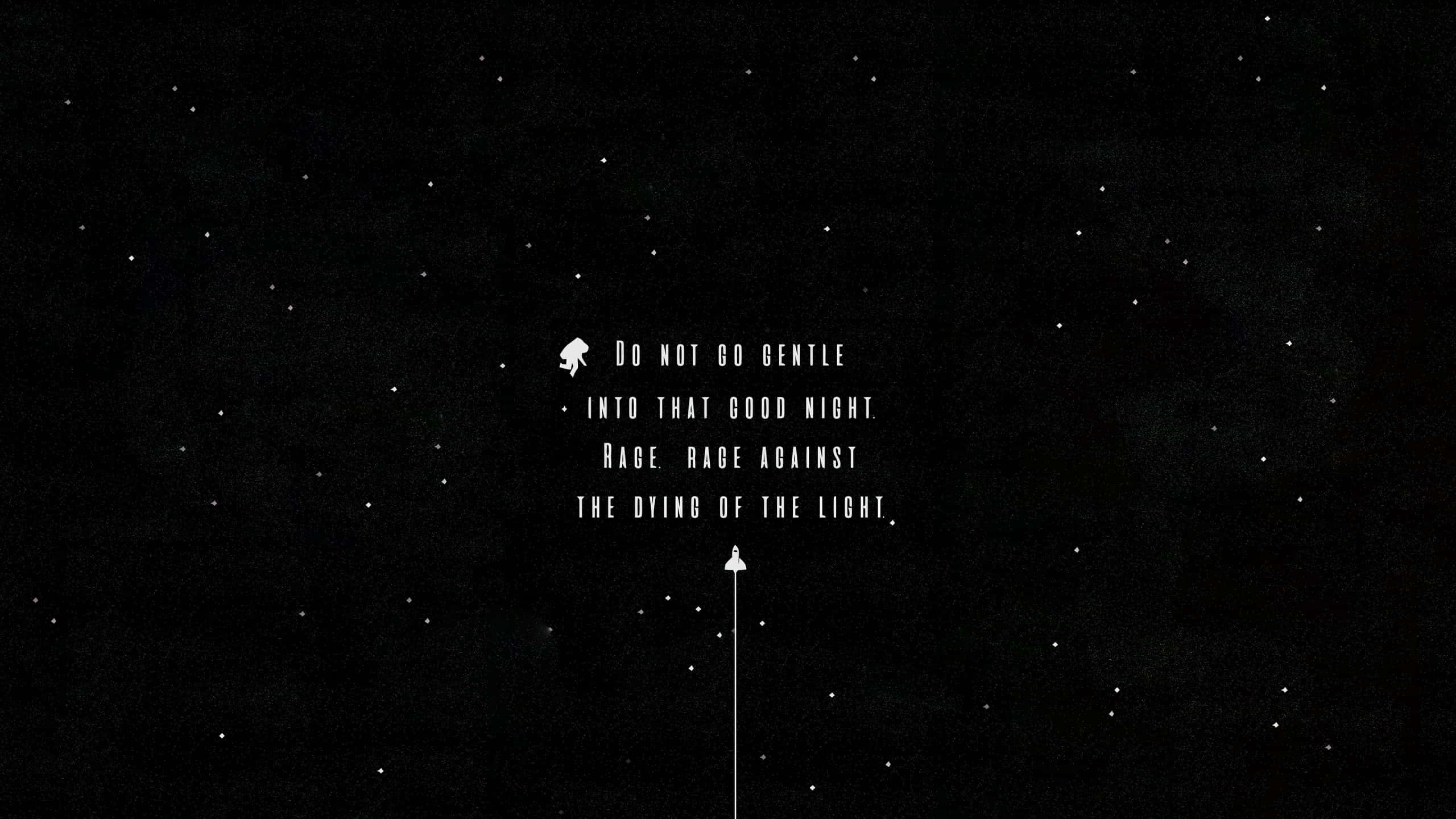 Simple Black And White 桌布 壁紙 — 極簡黑色背景，白色星星，居中引用關於抵抗死亡，附有小人物和箭頭。