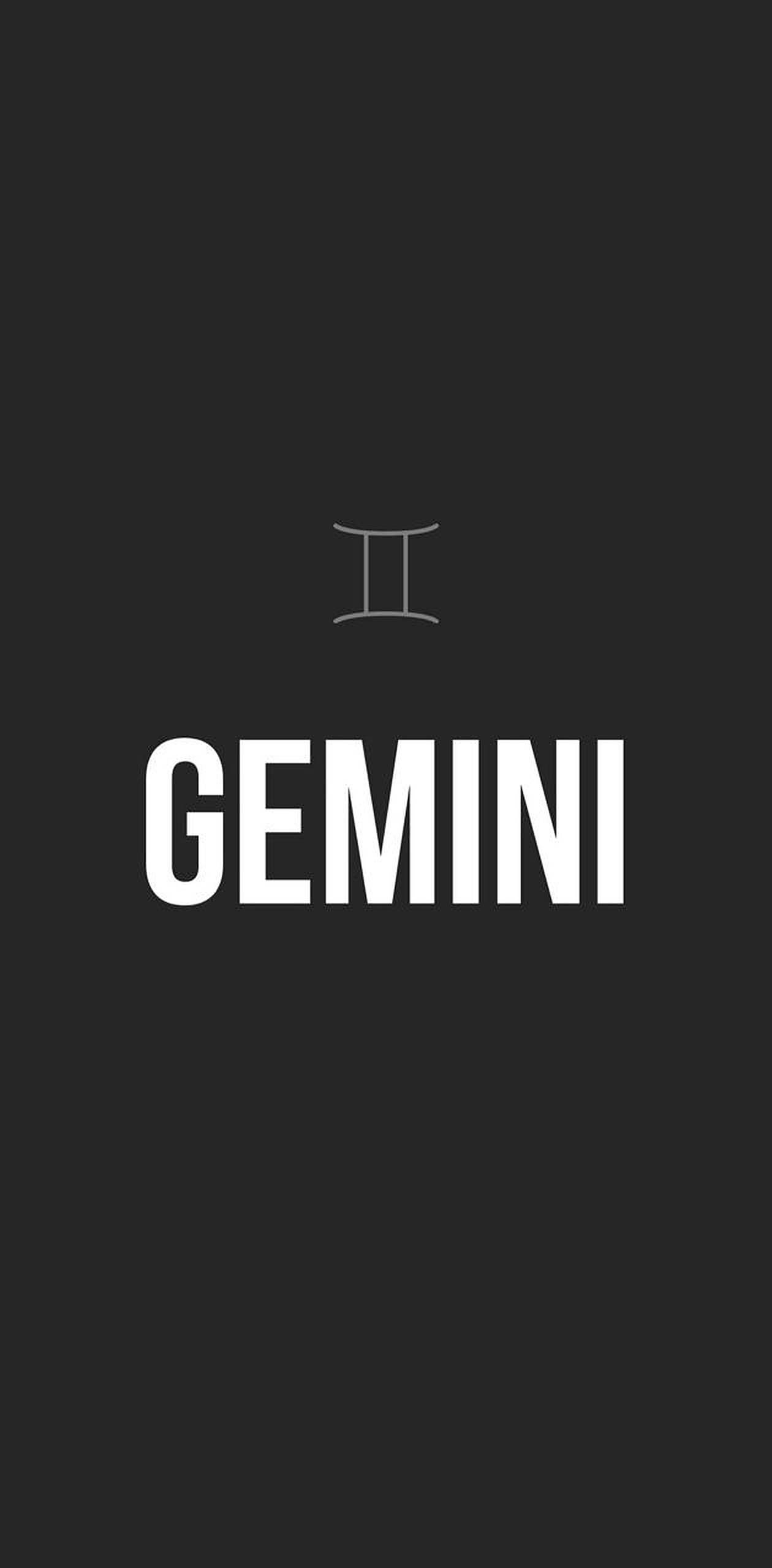 gemini 桌布 壁紙 — 極簡黑色背景，白色雙子座符號和粗體文字垂直居中。