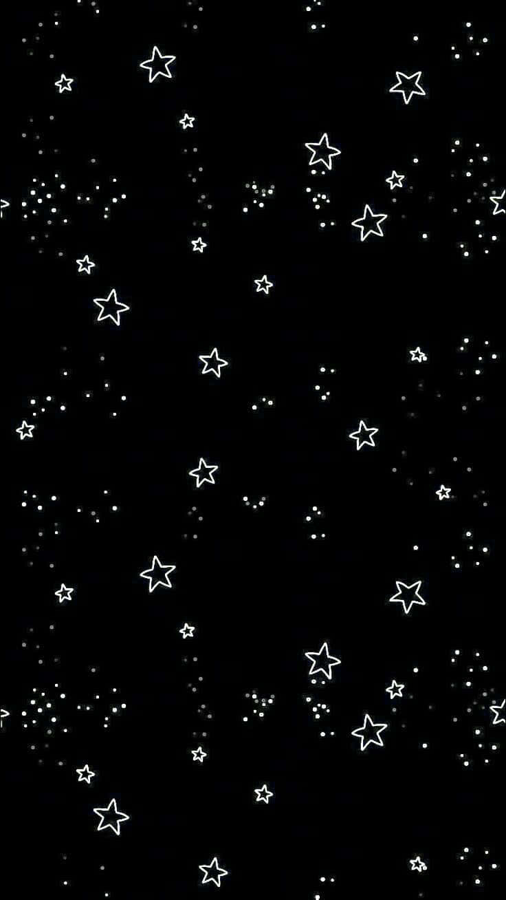 Stars 桌布 壁紙 — 極簡黑色背景，點綴著散落的白色輪廓星星和微小點點，宛如宇宙夜空。