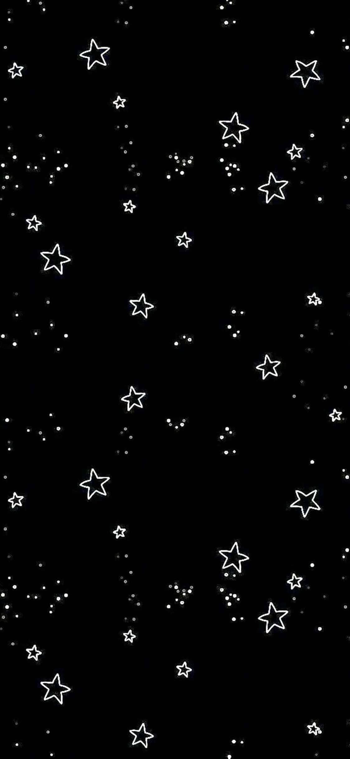 Cute Stars 桌布 壁紙 — 極簡黑色背景，點綴著散落的白色輪廓星星和細小圓點，宛如宇宙夜空。