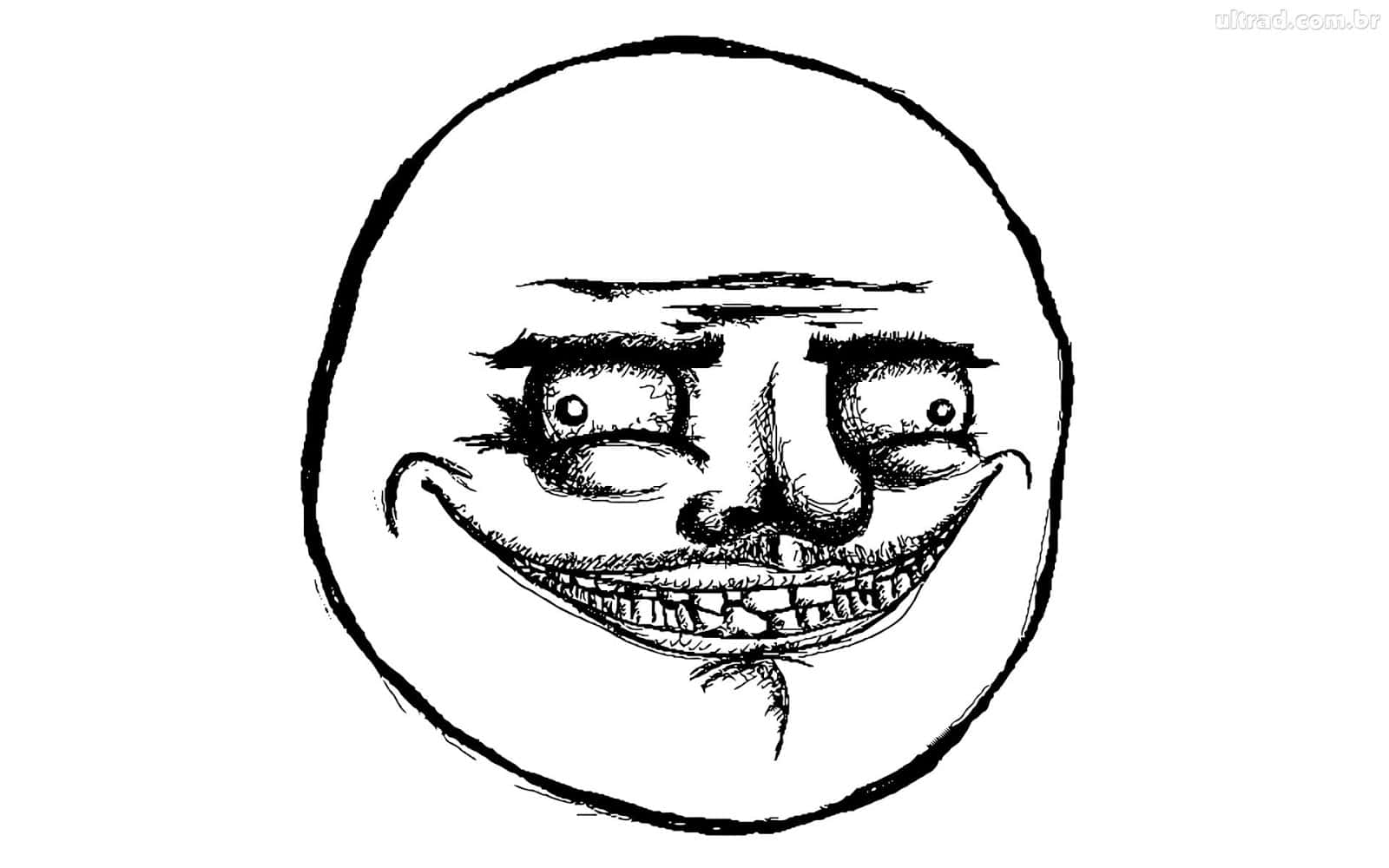 Troll 桌布 壁紙 — 標誌性「troll face」的黑白線條畫，咧嘴大笑，眼睛突出。