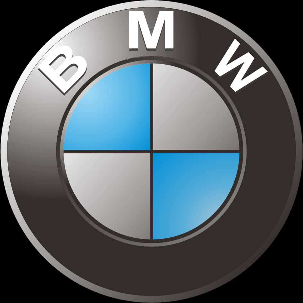 BMW 動圖 桌布 壁紙 — 標誌性BMW標誌，在黑色背景上，金屬銀環上有藍色和白色象限。
