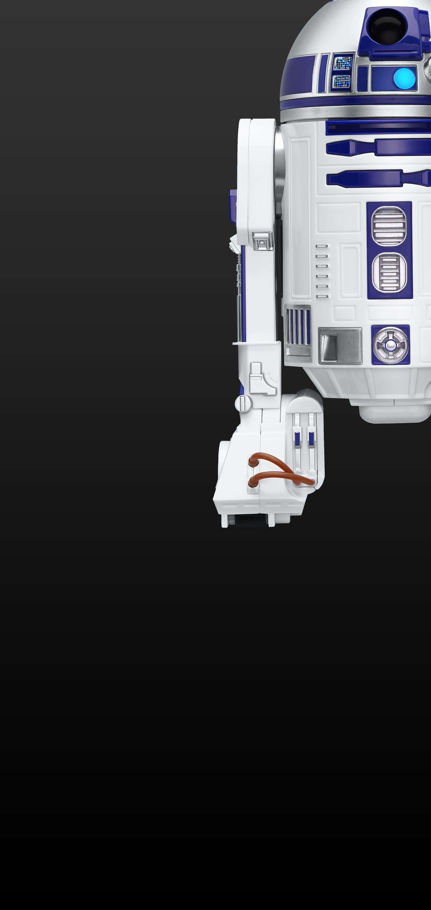 Galaxy S10 桌布 壁紙 — 標誌性R2-D2機器人的詳細特寫，背景為純黑色。