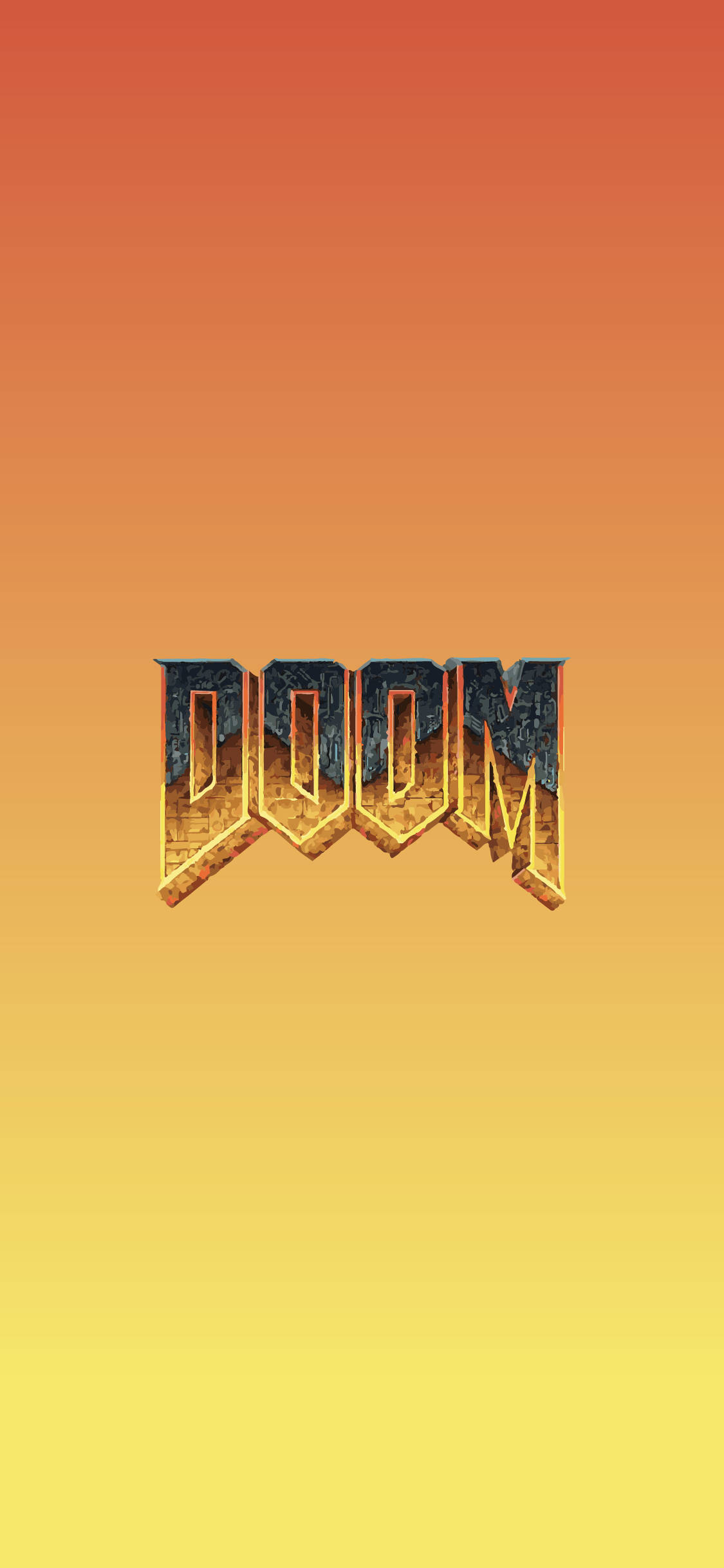 lettering 桌布 壁紙 — 標誌性的 DOOM 標誌以金屬 3D 字母在溫暖的漸變日落天空中發光。
