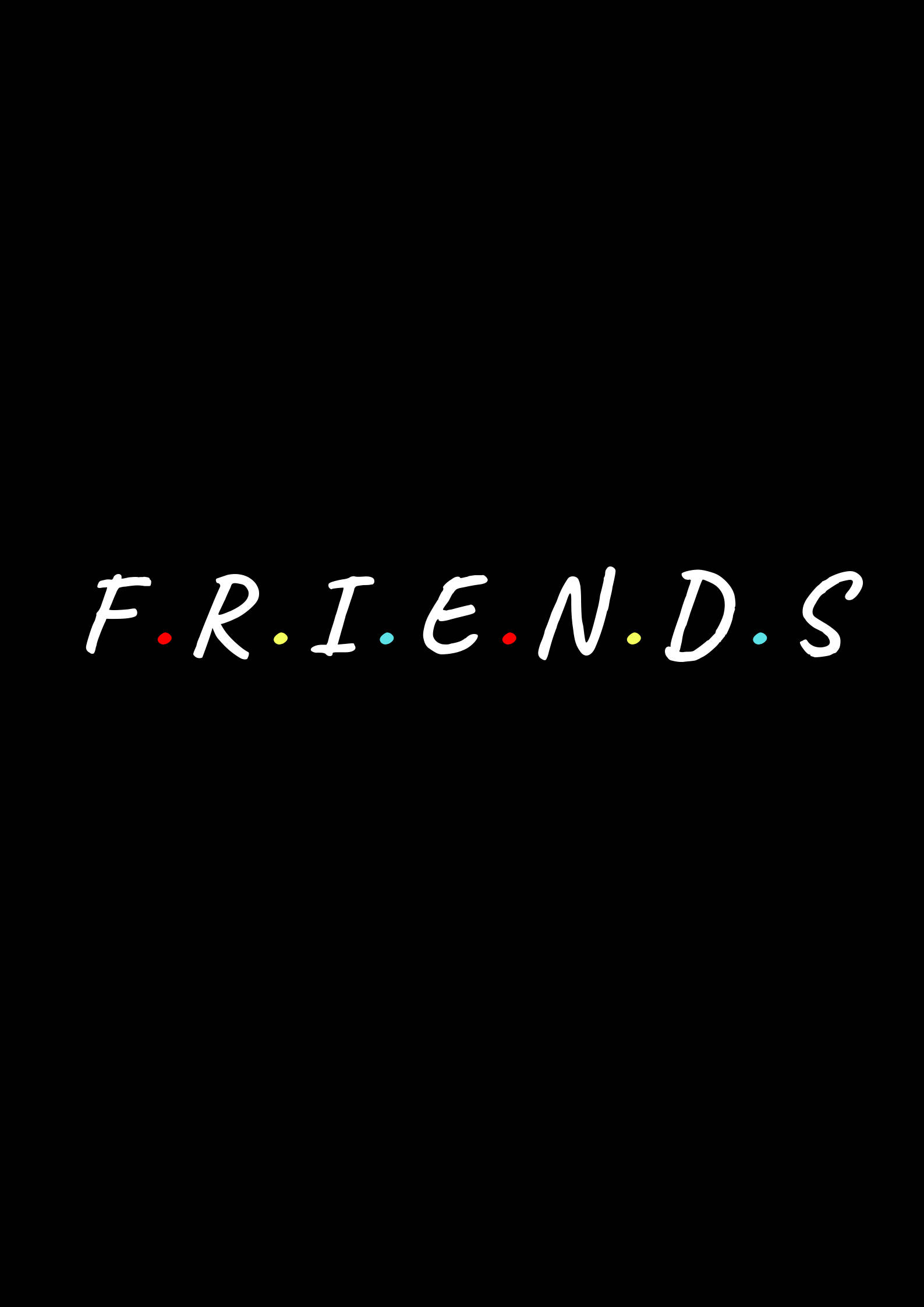 人像動態 桌布 壁紙 — 標誌性的「FRIENDS」標誌，採用白色手寫字體，在純黑色背景上帶有彩色圓點。