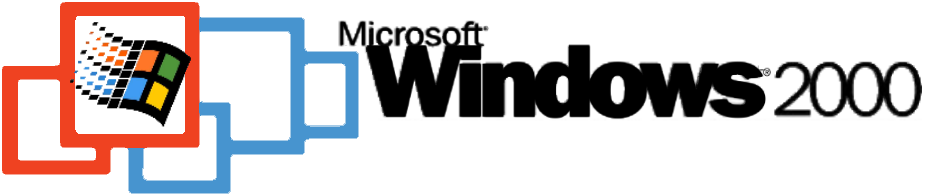 microsoft 桌布 壁紙 — 標誌性的 Microsoft Windows 2000 標誌，帶有像素化視窗和藍紅幾何形狀，背景為黑色。