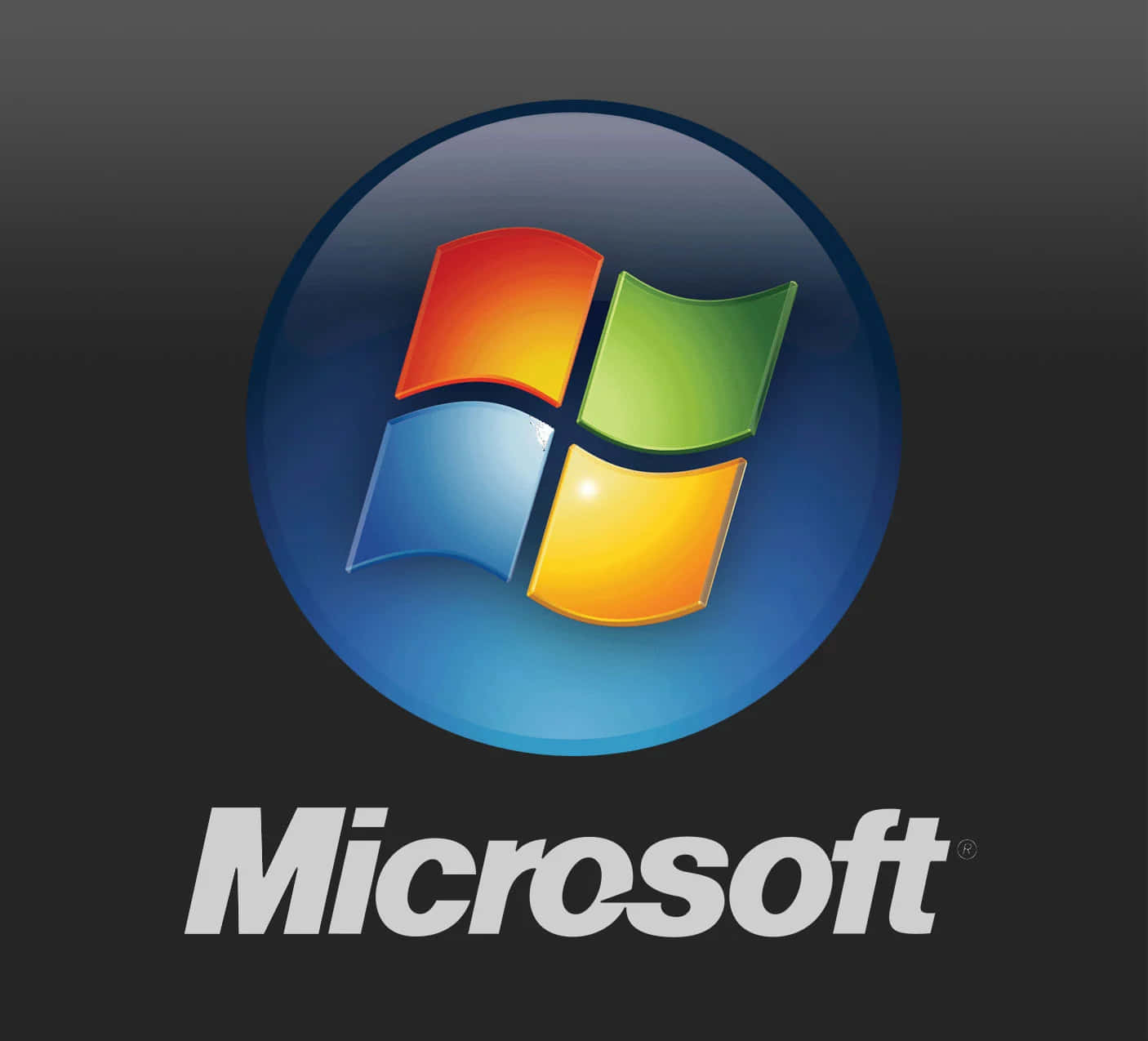Microsoft Windows 標誌，在深色背景上有四個彩色窗格 — Microsoft 壁紙