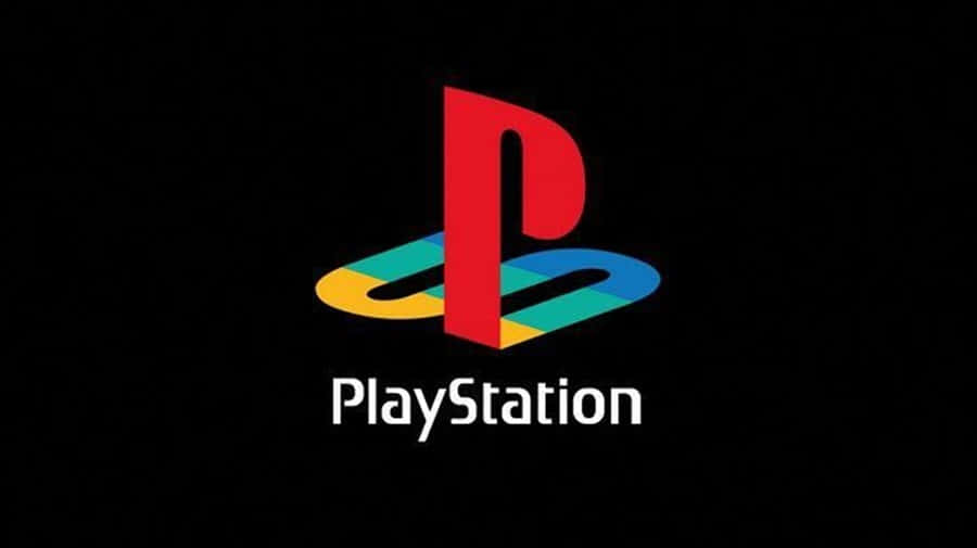 PlayStation 桌布 壁紙 — 標誌性的 PlayStation 標誌在純黑背景上發出鮮豔的紅、藍、綠和黃色光芒。