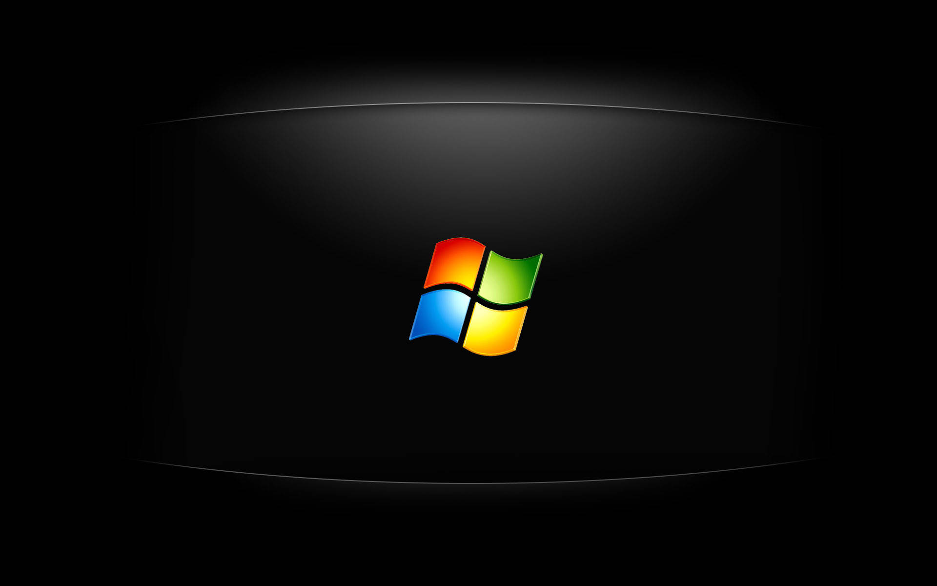 筆記型電腦 桌上型電腦 桌布 壁紙 — 標誌性的 Windows 標誌在光滑的黑色曲面上散發著鮮豔的紅、綠、藍和黃色面板的光芒。