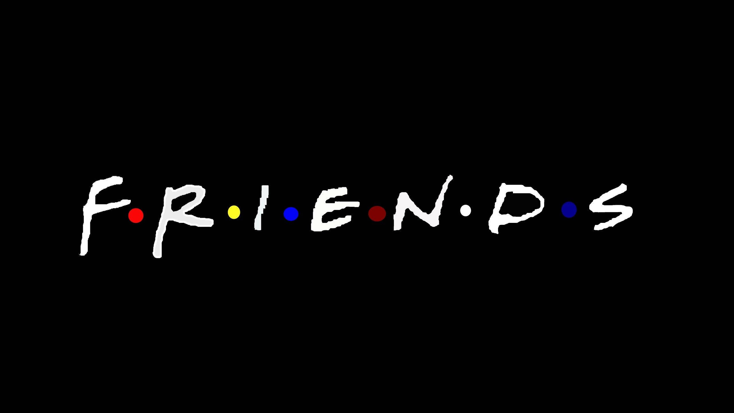 Friends 桌布 壁紙 — 標誌性的《六人行》電視節目標誌，黑色背景上有白色手寫字母和彩色圓點。