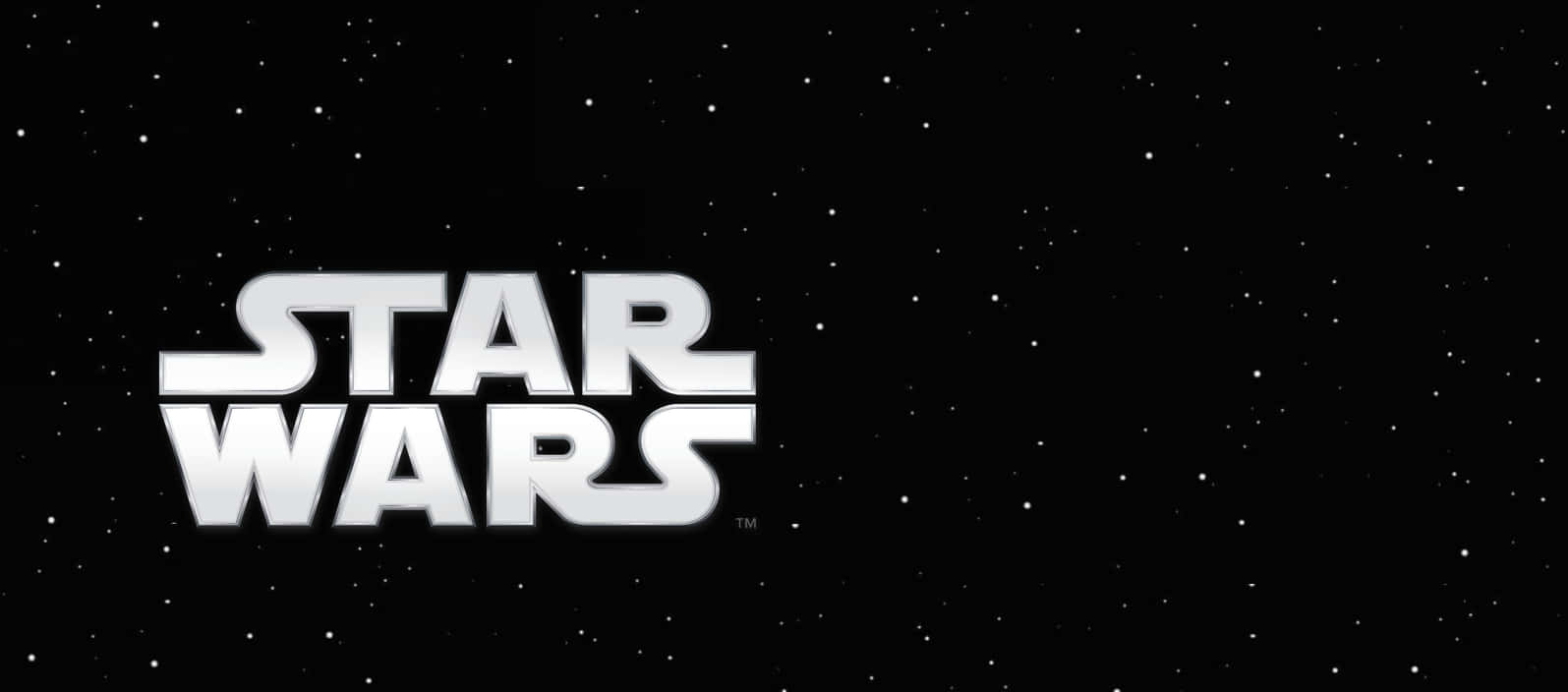 Star Wars Space 桌布 壁紙 — 標誌性的《星際大戰》標誌在黑色太空中的閃爍白色星星背景下，以金屬銀色閃耀。