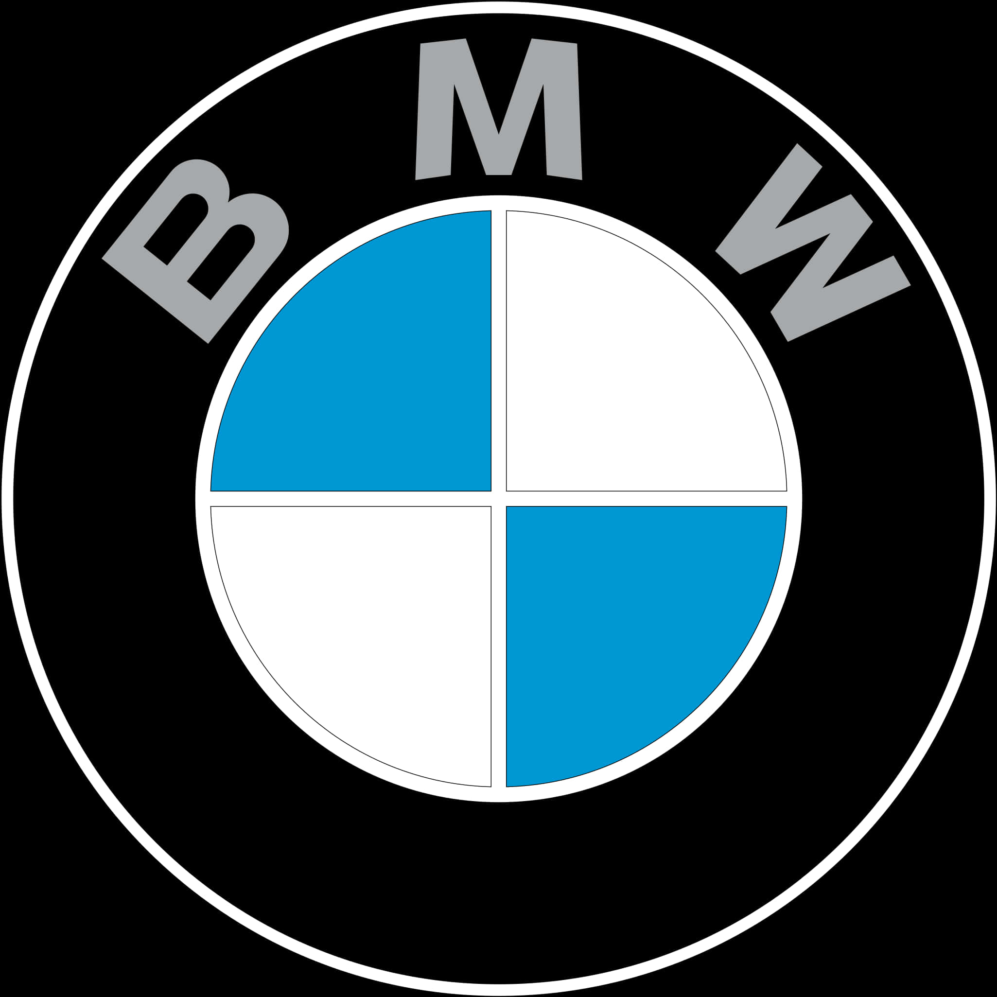 BMW 動圖 桌布 壁紙 — 標誌性的BMW標誌，黑色圓形背景上有藍色和白色的象限。
